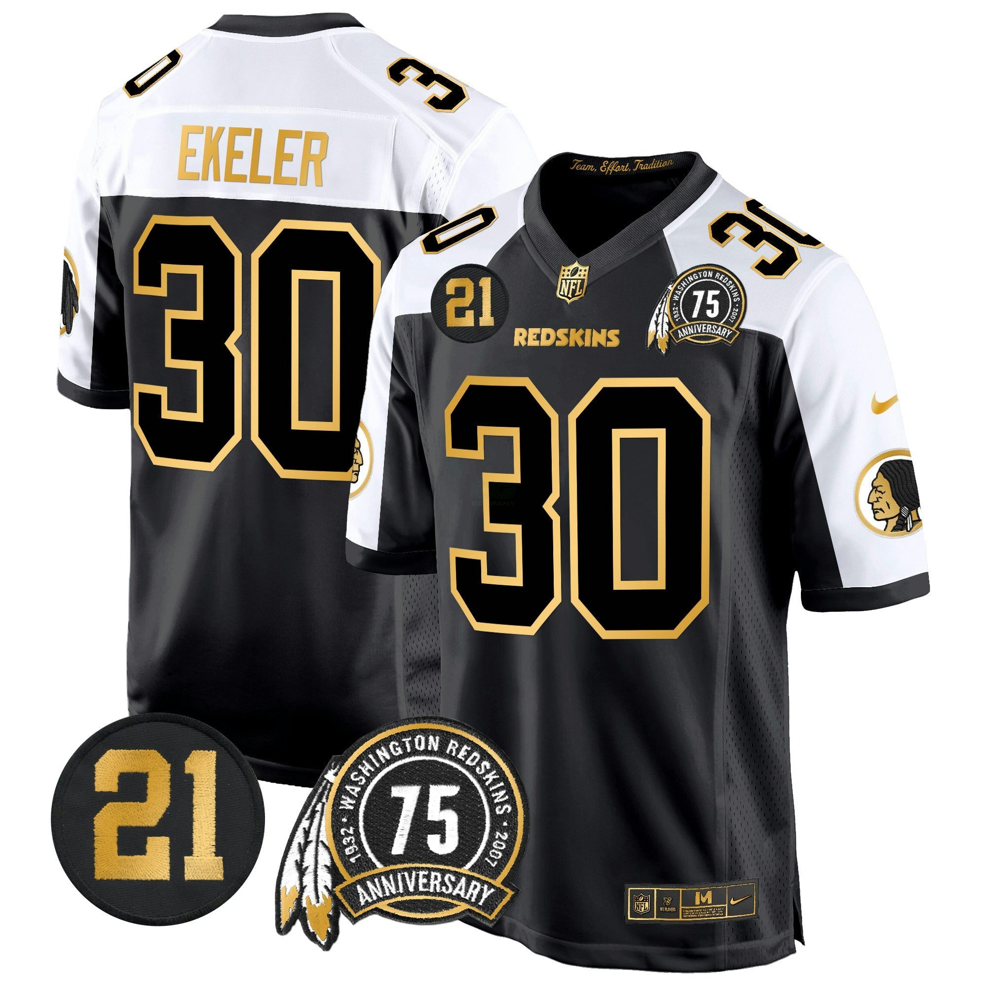 Camisa NFL Men’s Washington Redskins 75th & Sean Taylor Patch Dourada Game Jersey
