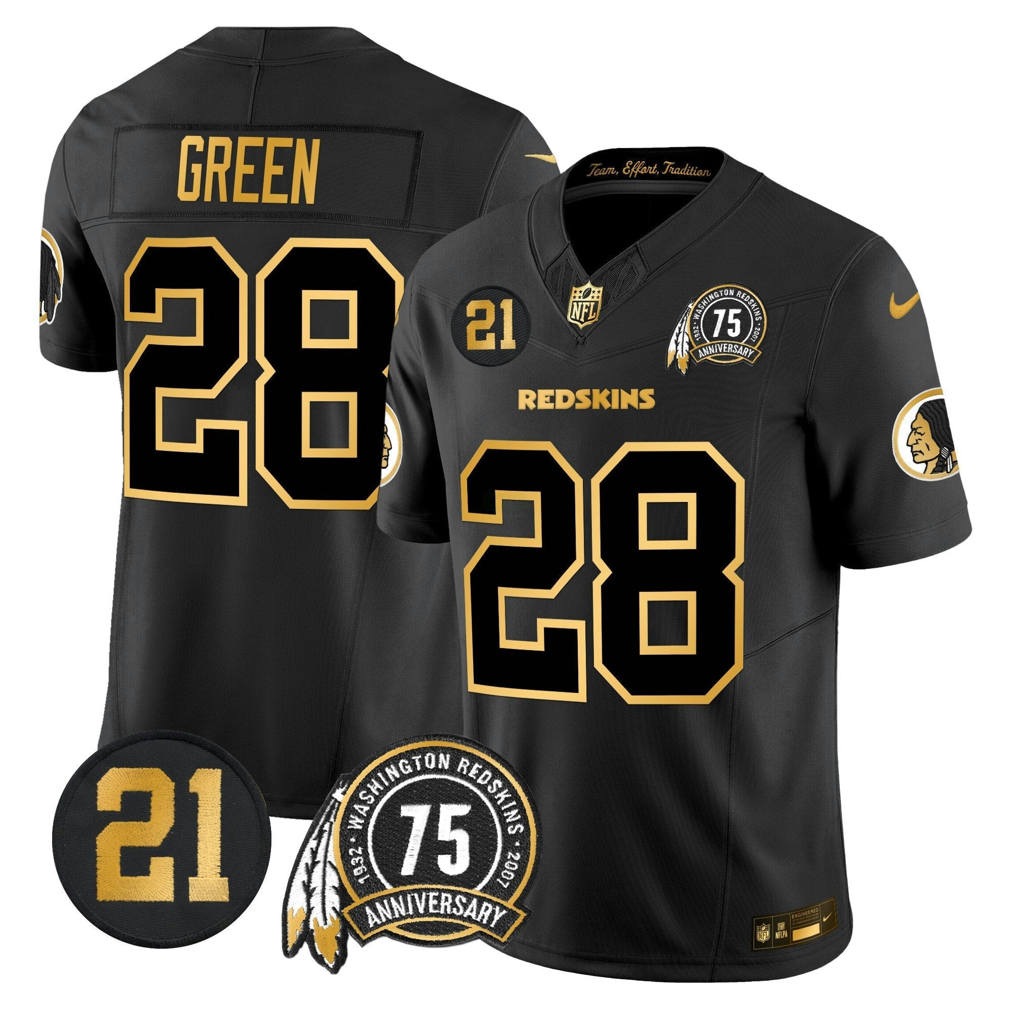 Camisa NFL Men’s Washington Redskins 75th & Sean Taylor Patch Dourada Vapor Limited Jersey