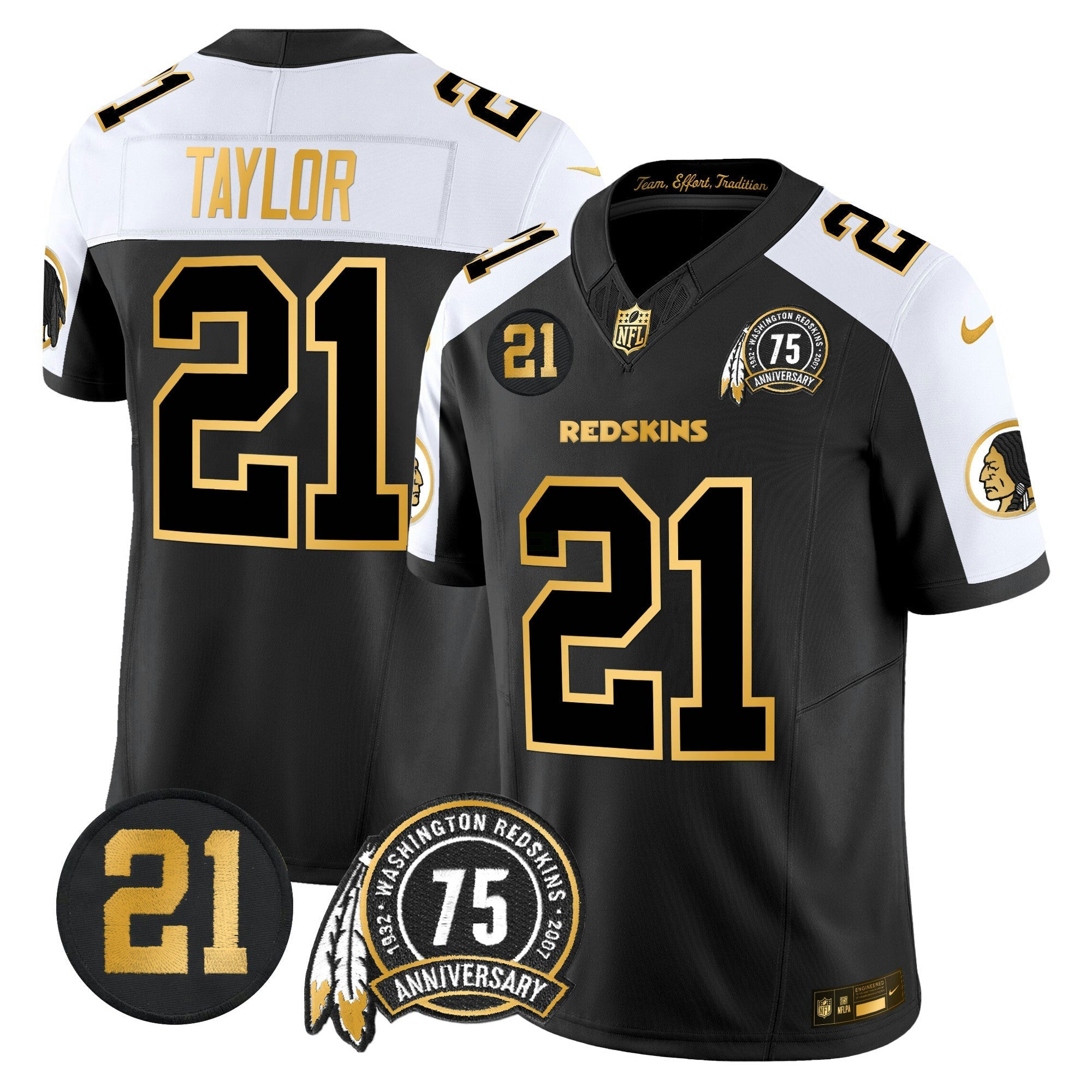 Camisa NFL Men’s Washington Redskins 75th & Sean Taylor Patch Dourada Vapor Limited Jersey