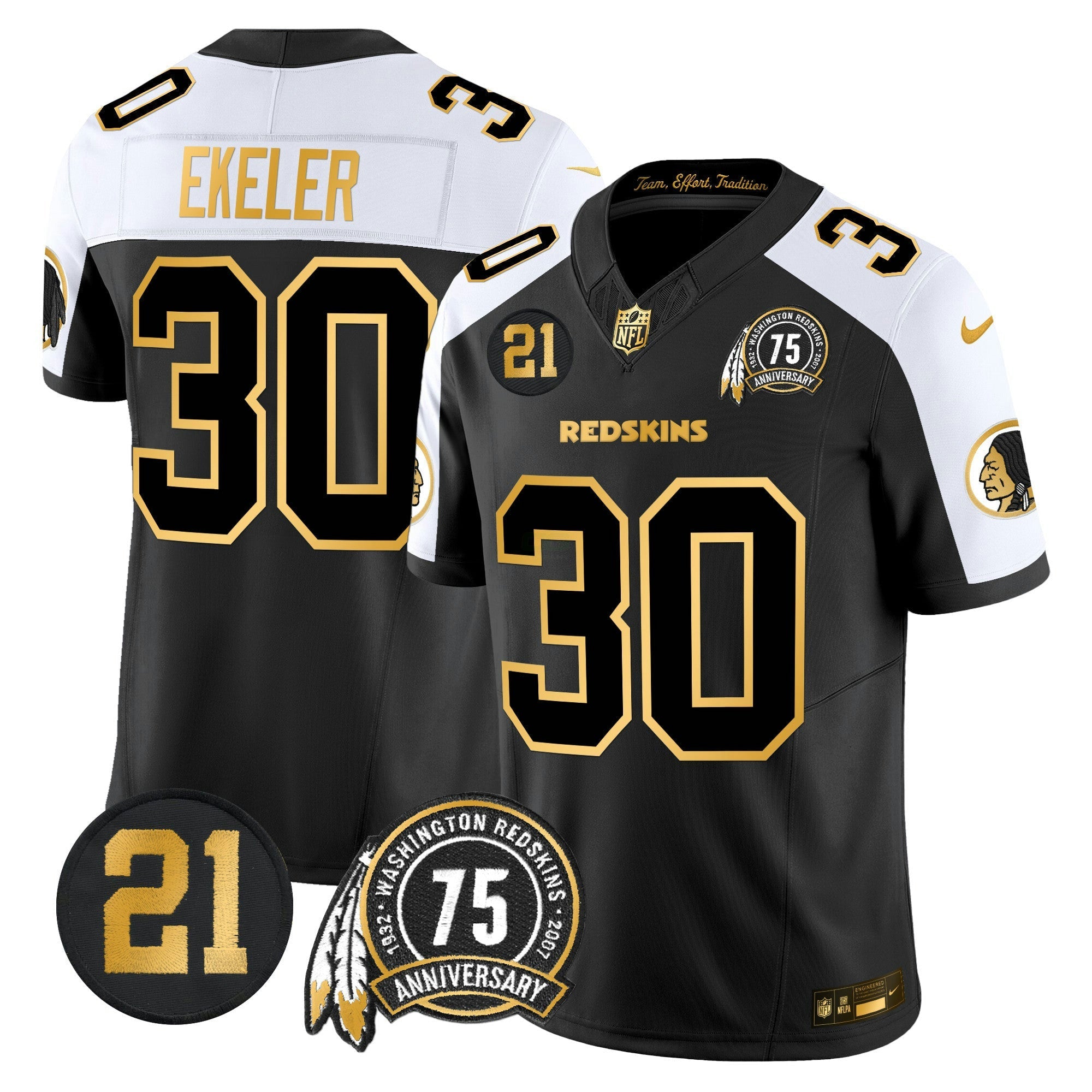 Camisa NFL Men’s Washington Redskins 75th & Sean Taylor Patch Dourada Vapor Limited Jersey