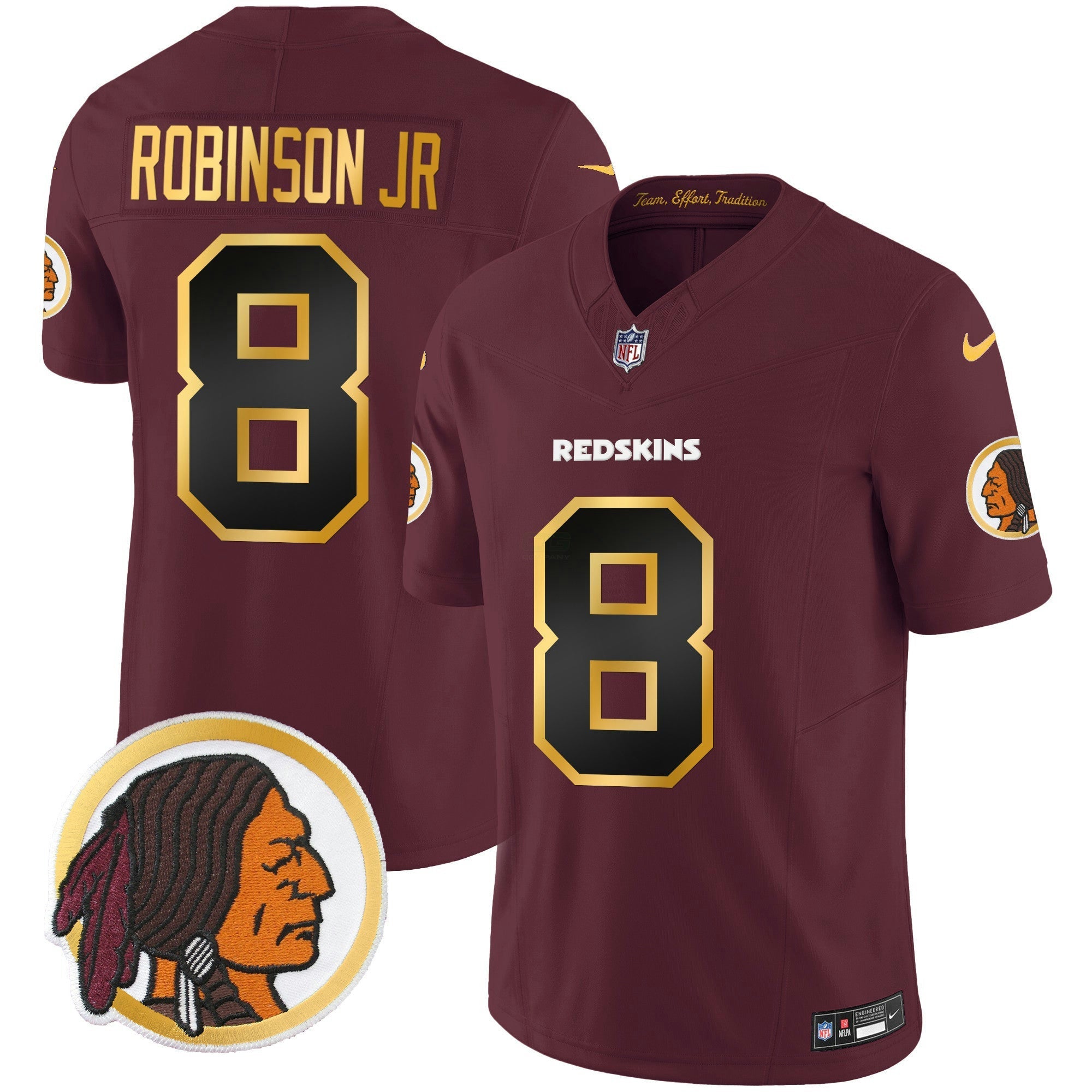 Camisa NFL Men’s Washington Redskins Throwback Vapor Dourada Trim Jersey