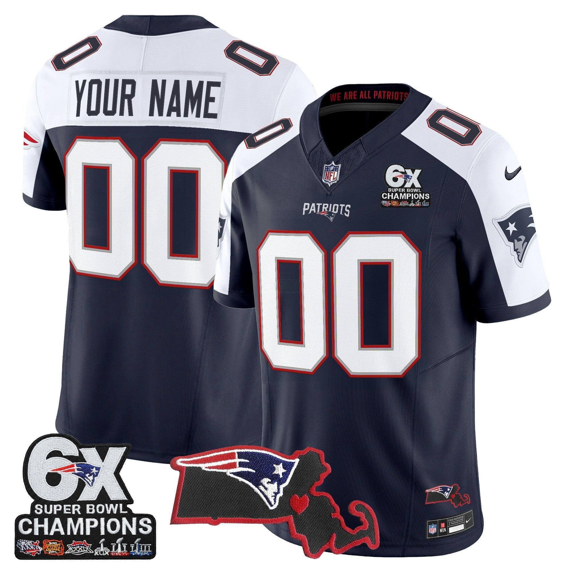 Camisa NFL New England 6-Time Champions & Massachusetts Patch Vapor Limited Jersey