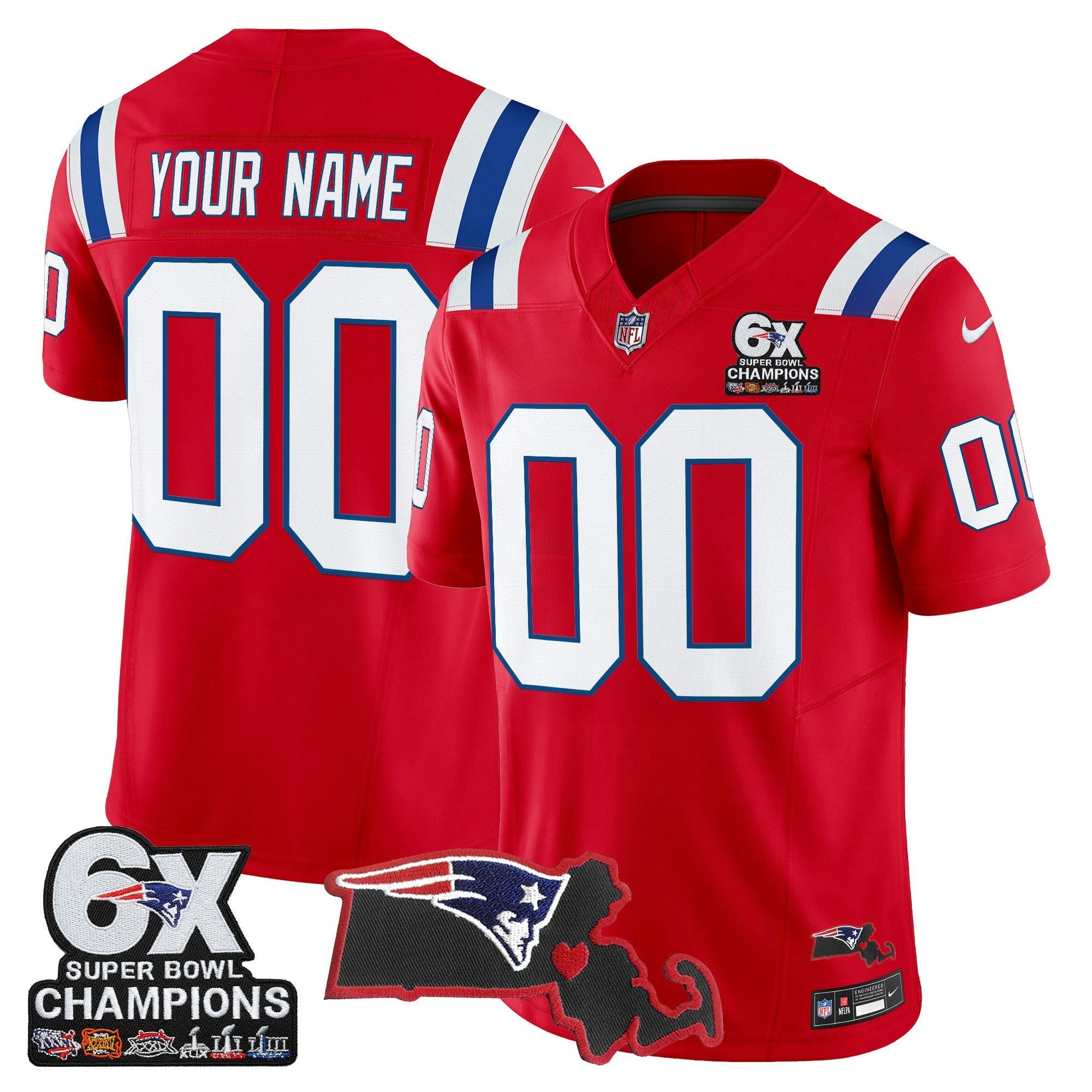 Camisa NFL New England 6-Time Champions & Massachusetts Patch Vapor Limited Jersey