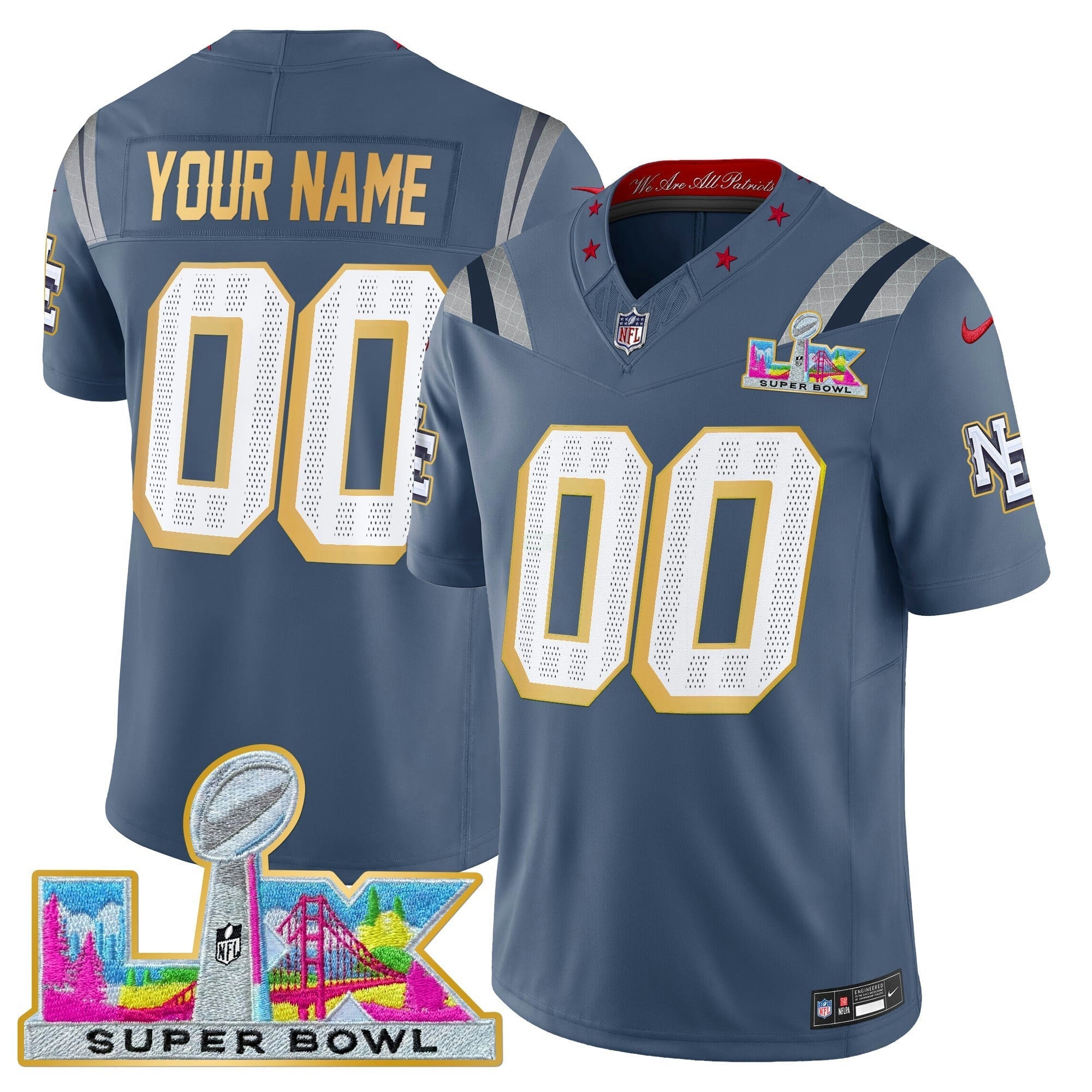 Camisa NFL New England Super Bowl LX Dourada Trim Vapor Limited Jersey