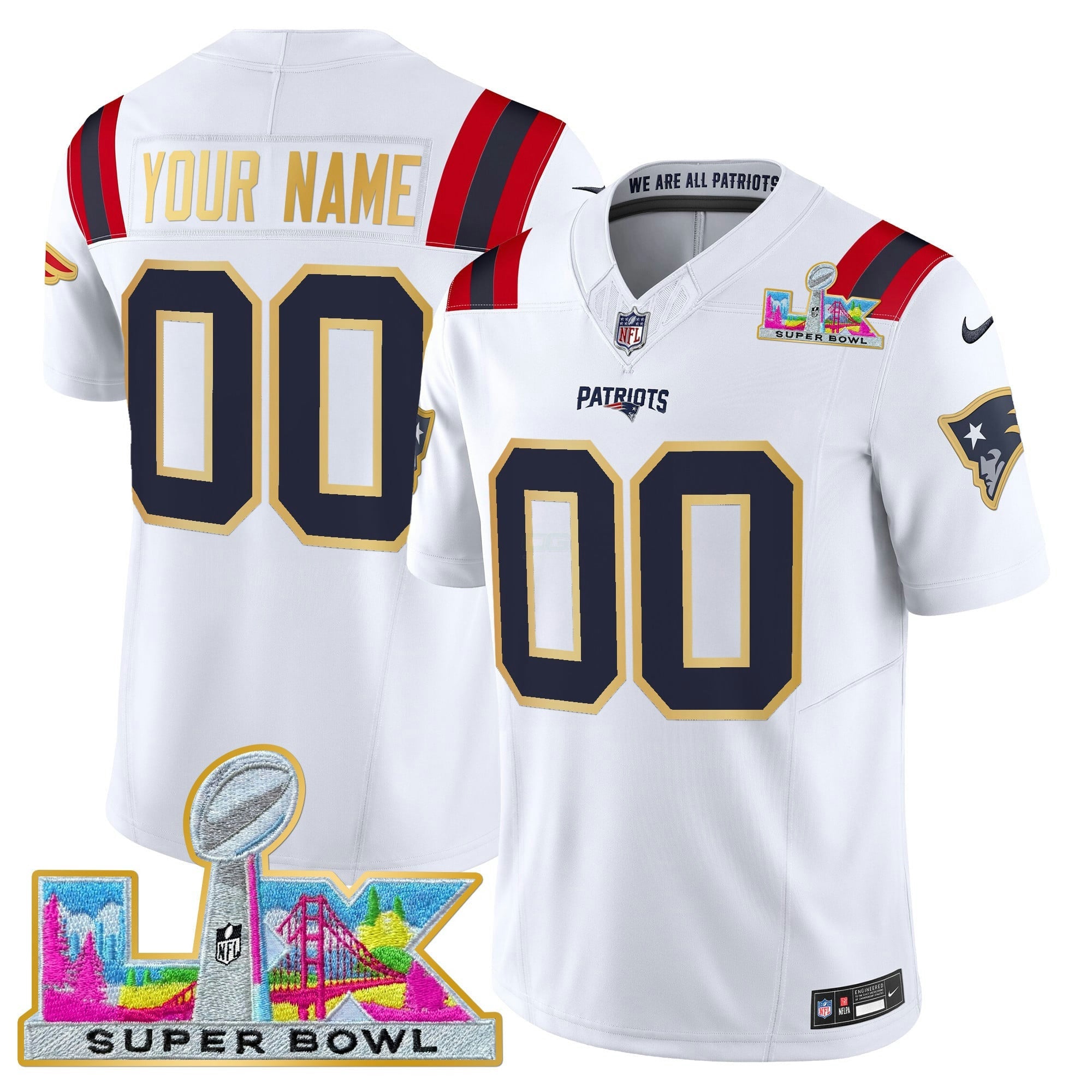 Camisa NFL New England Super Bowl LX Dourada Trim Vapor Limited Jersey