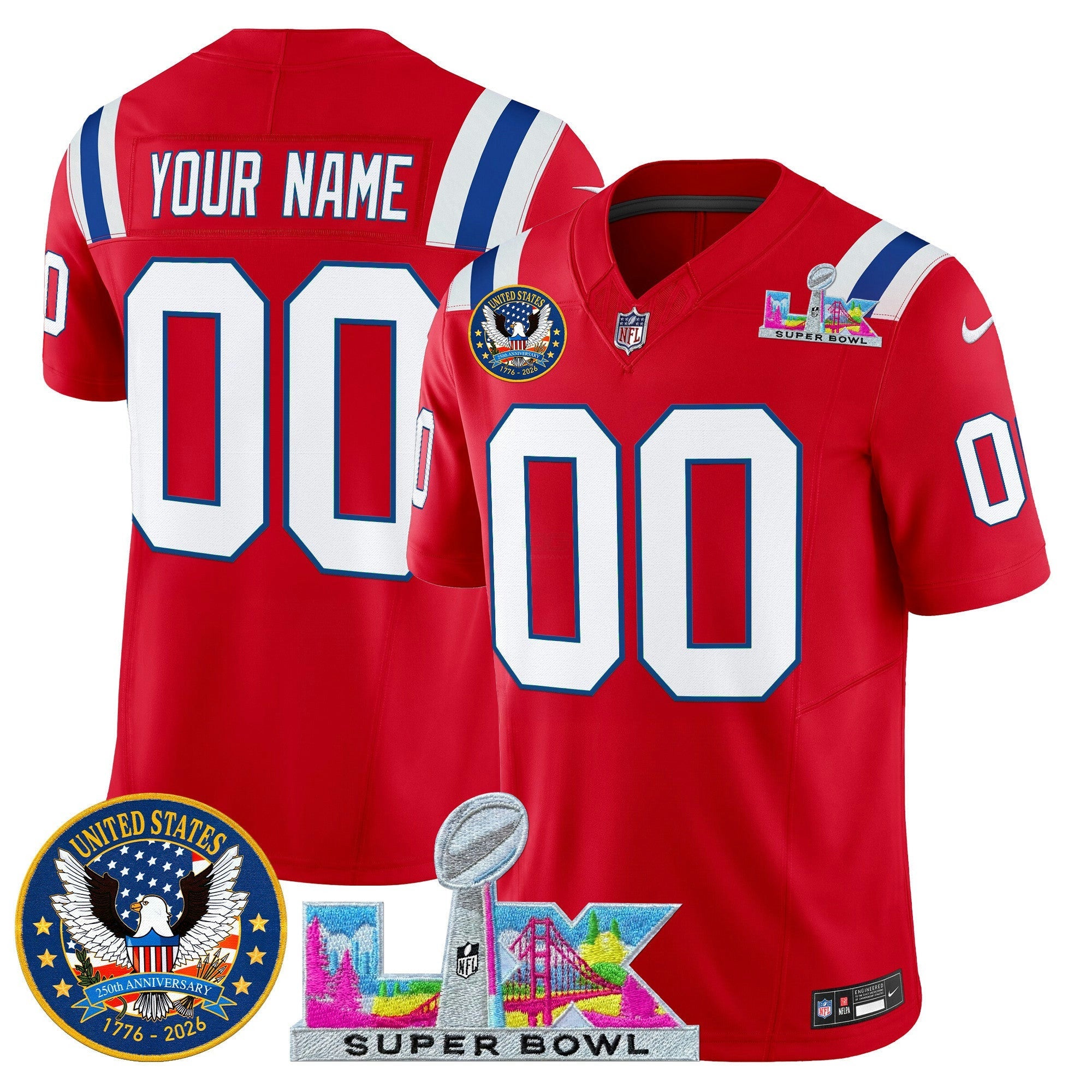 Camisa NFL New England “Super Bowl LX & United States 250th Patch” Vapor Limited Jersey