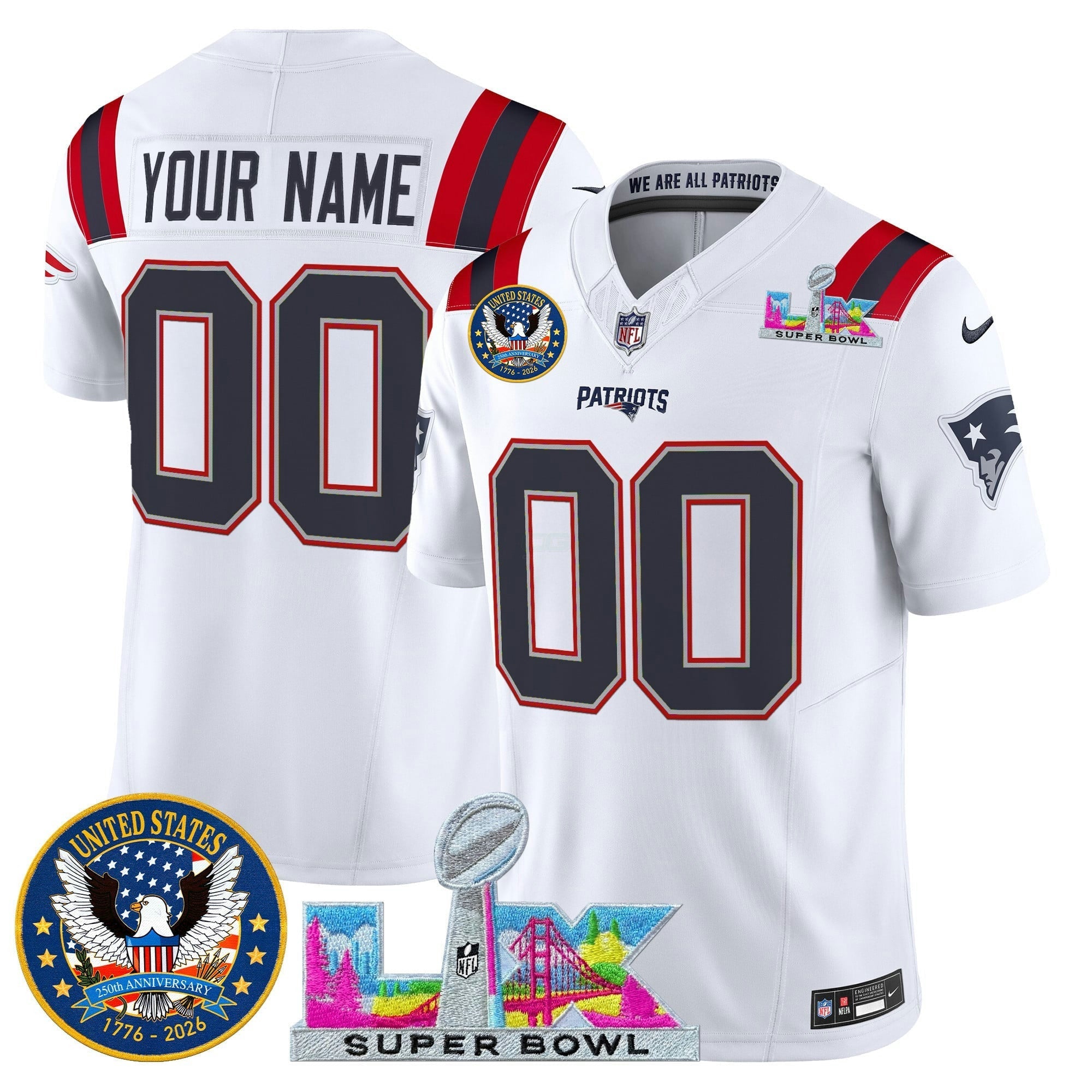 Camisa NFL New England “Super Bowl LX & United States 250th Patch” Vapor Limited Jersey