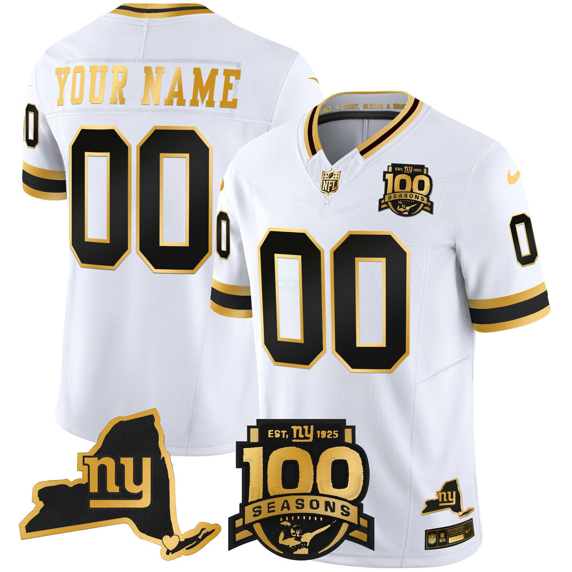 Camisa NFL New York 100th Season & State Patch Dourada Vapor Limited Jersey