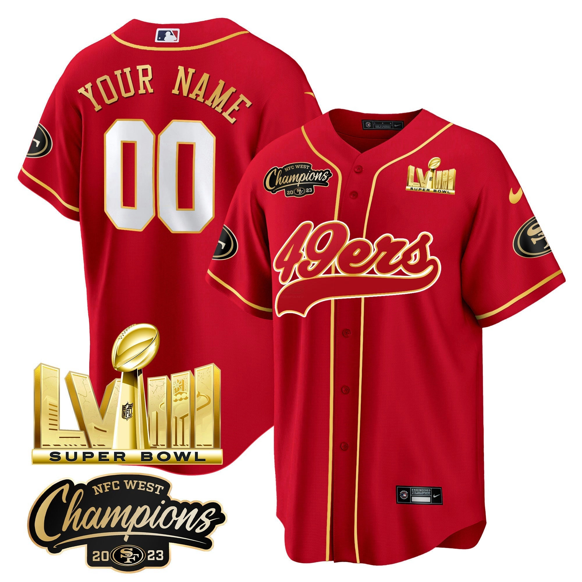 Camisa NFL NFC West Champions & Super Bowl LVIII Dourada Patch Jersey