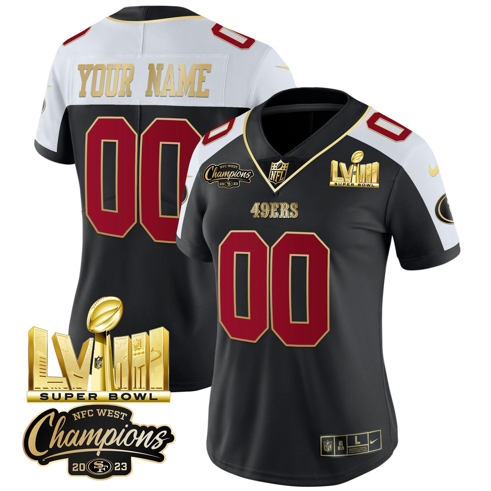 Camisa NFL NFC West Champions & Super Bowl LVIII Dourada Patch Vapor Jersey V2
