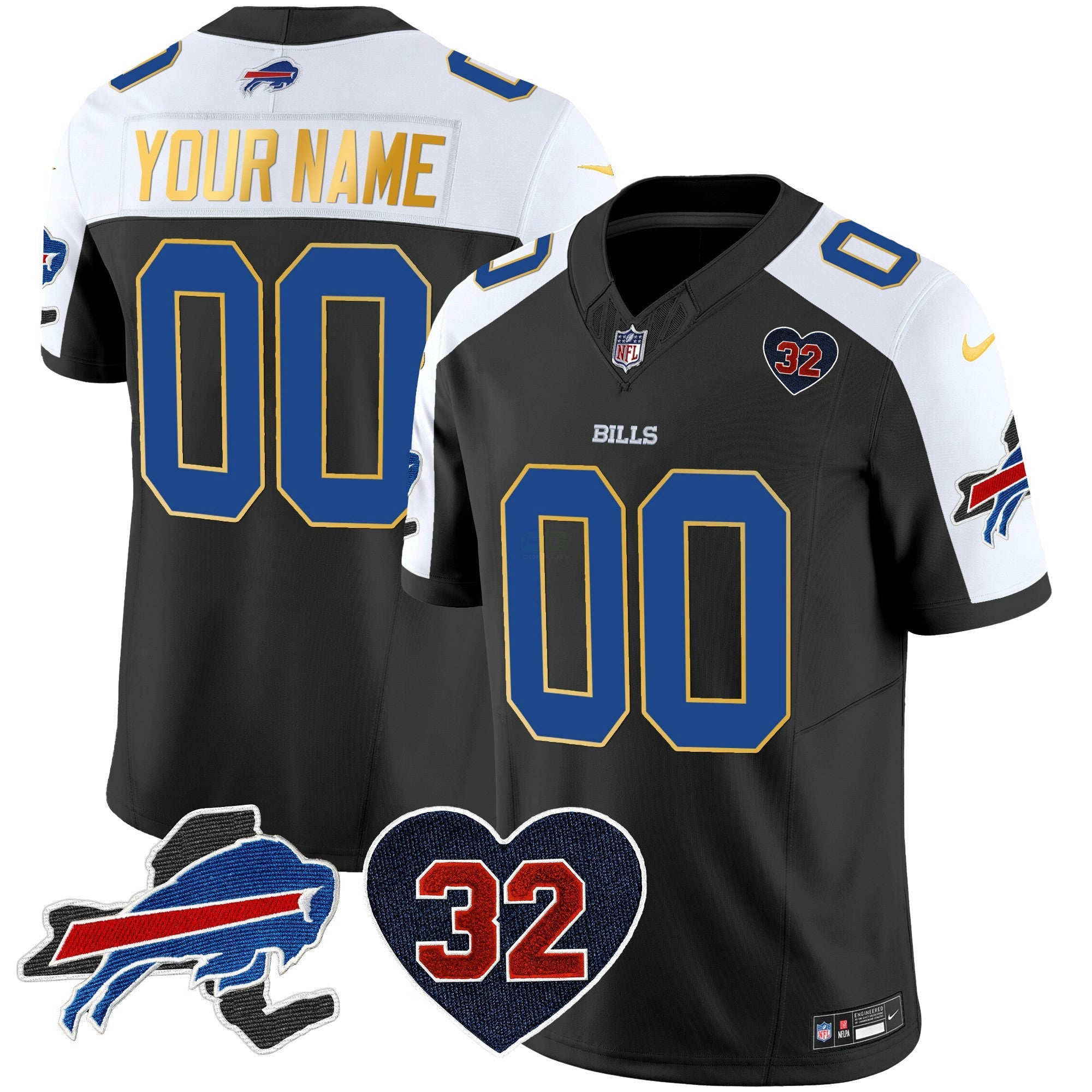Camisa NFL O.J. Simpson Patch Dourada Trim Vapor Limited Jersey