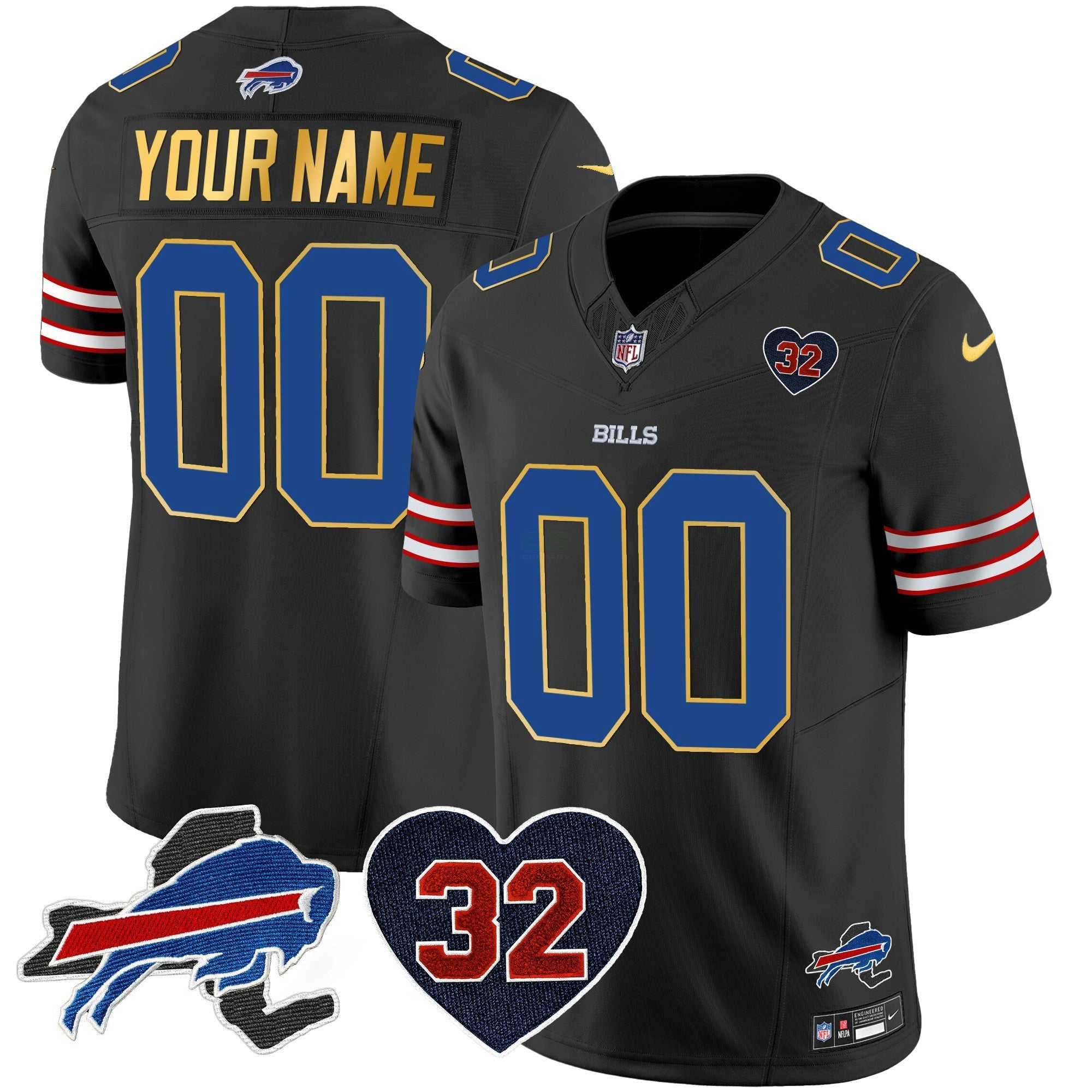 Camisa NFL O.J. Simpson Patch Dourada Trim Vapor Limited Jersey