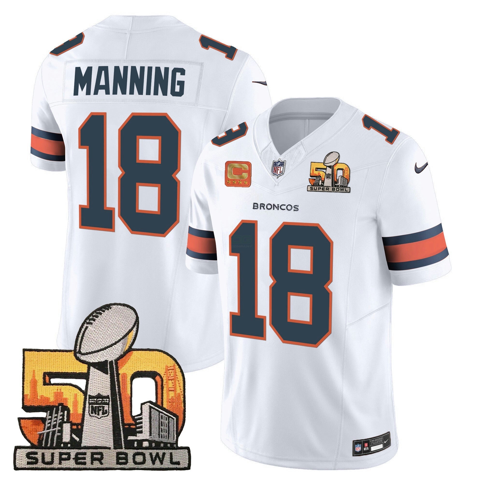 Camisa NFL Peyton Manning Denver Super Bowl 50 Patch Vapor Jersey