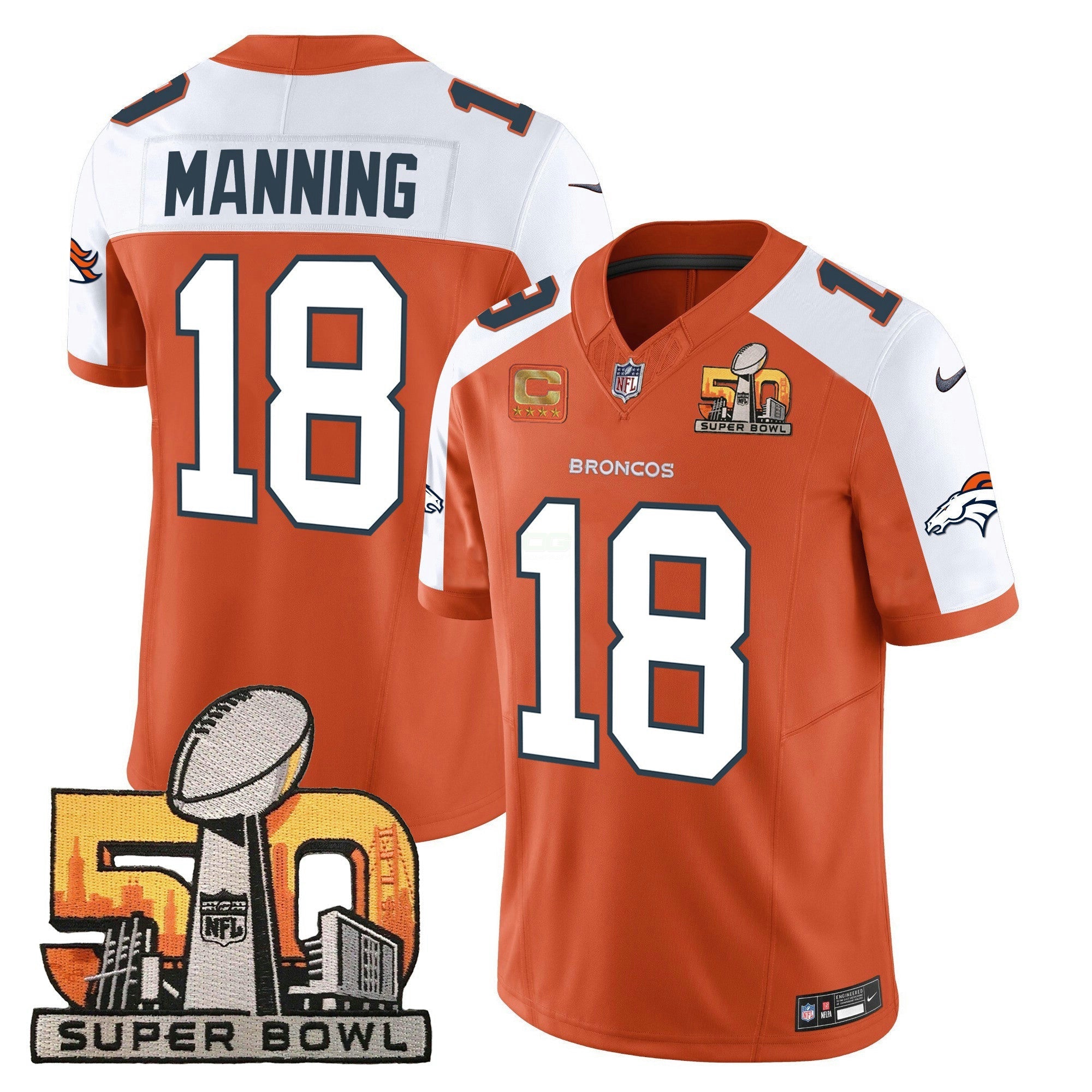 Camisa NFL Peyton Manning Denver Super Bowl 50 Patch Vapor Jersey