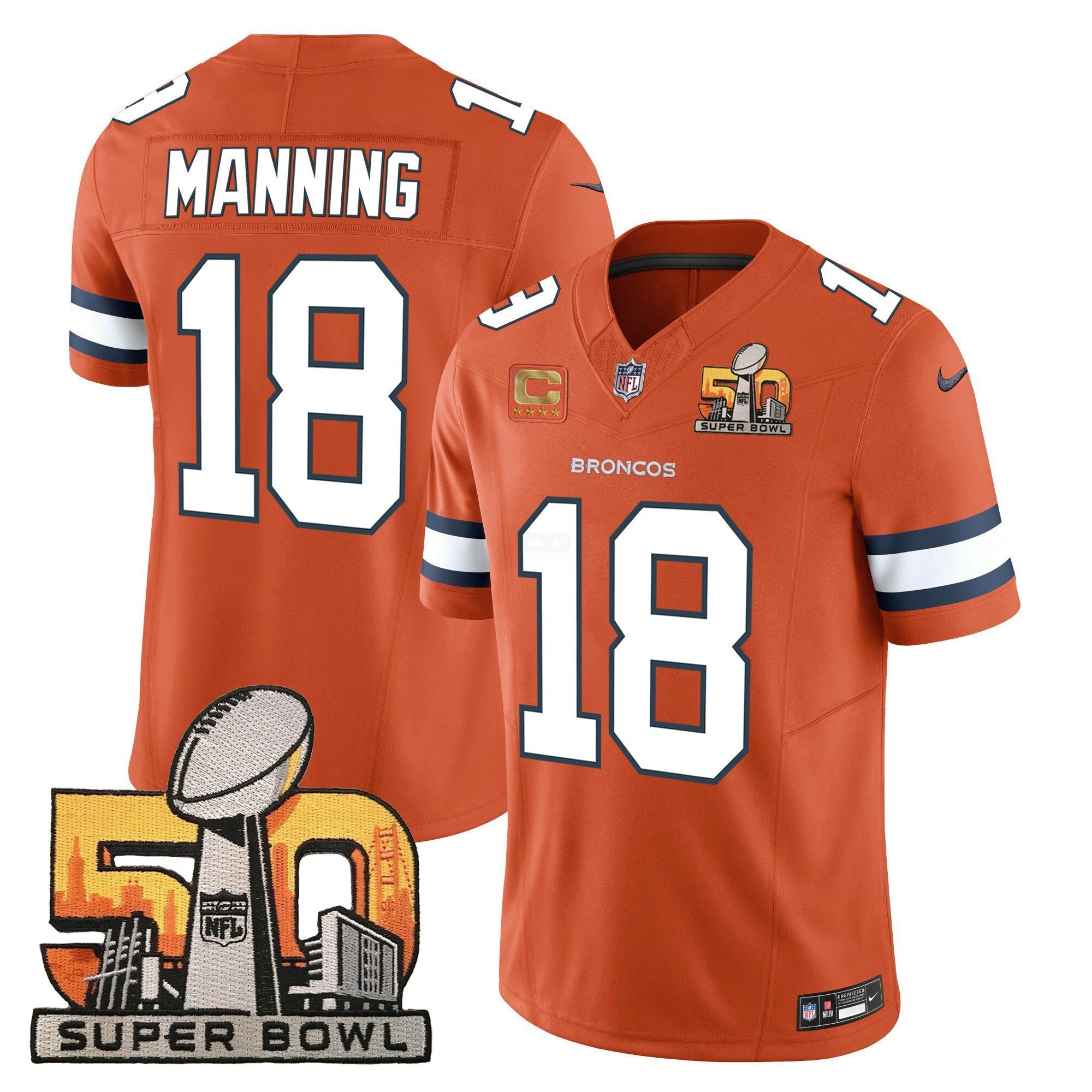 Camisa NFL Peyton Manning Denver Super Bowl 50 Patch Vapor Jersey