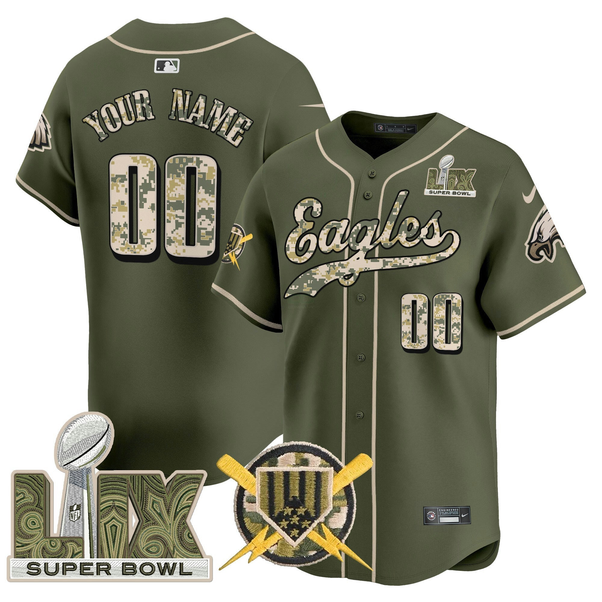 Camisa NFL Philadelphia Armed Forces Day Super Bowl LIX Vapor Jersey - Custom