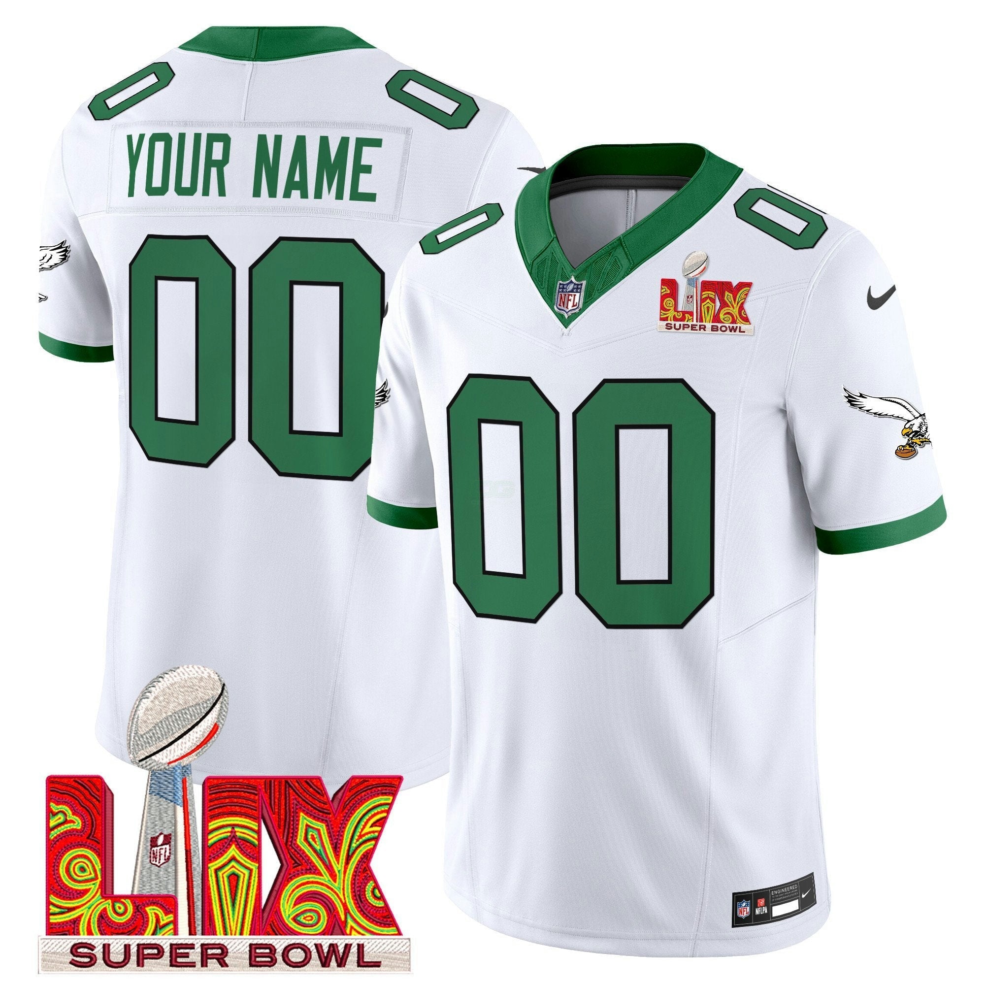 Camisa NFL Philadelphia Kelly Green Super Bowl LIX Patch Vapor Limited Jersey