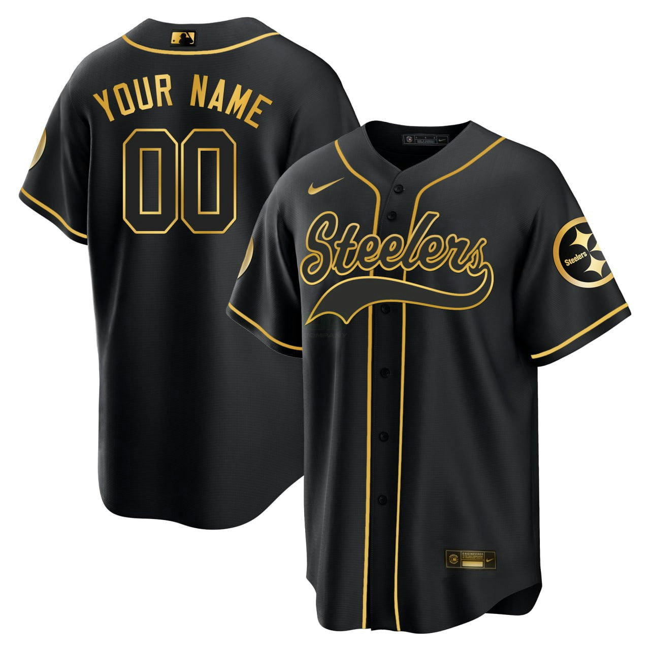 Camisa NFL Pittsburgh Baseball Preta Dourada Jersey - Preta