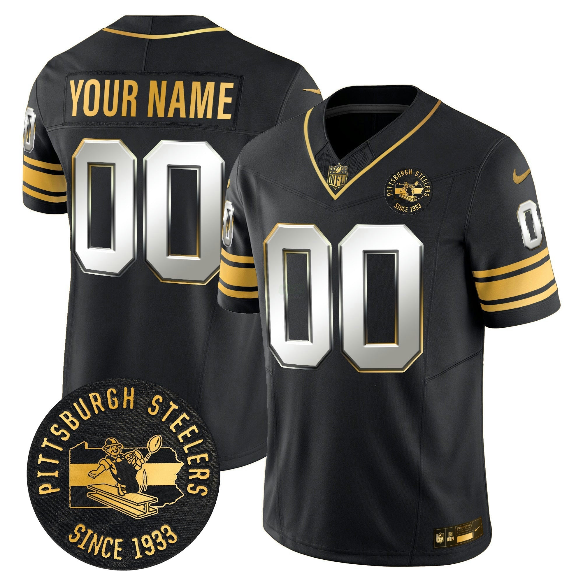 Camisa NFL Pittsburgh Throwback 1933 Patch Dourada Vapor Limited Jersey