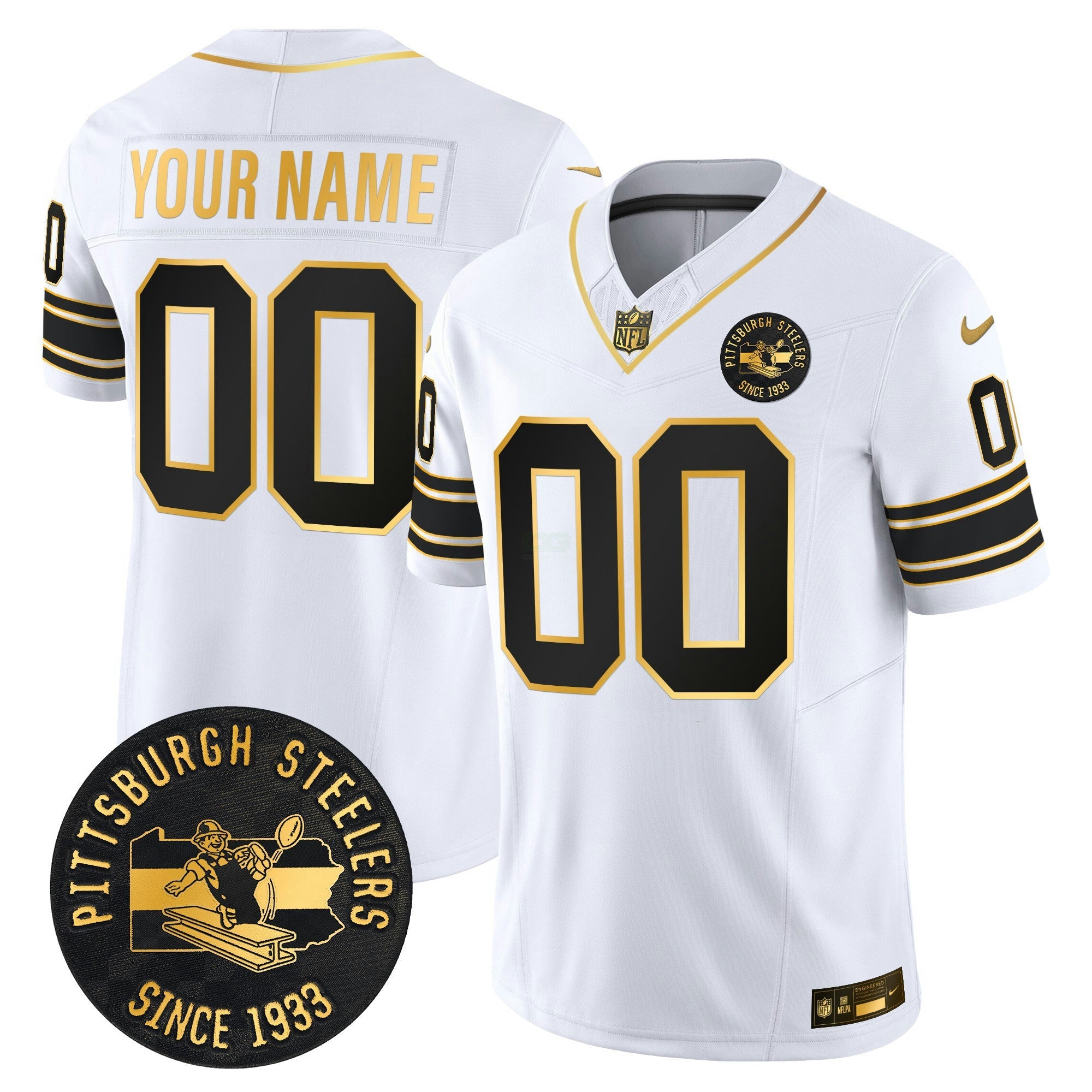 Camisa NFL Pittsburgh Throwback 1933 Patch Dourada Vapor Limited Jersey