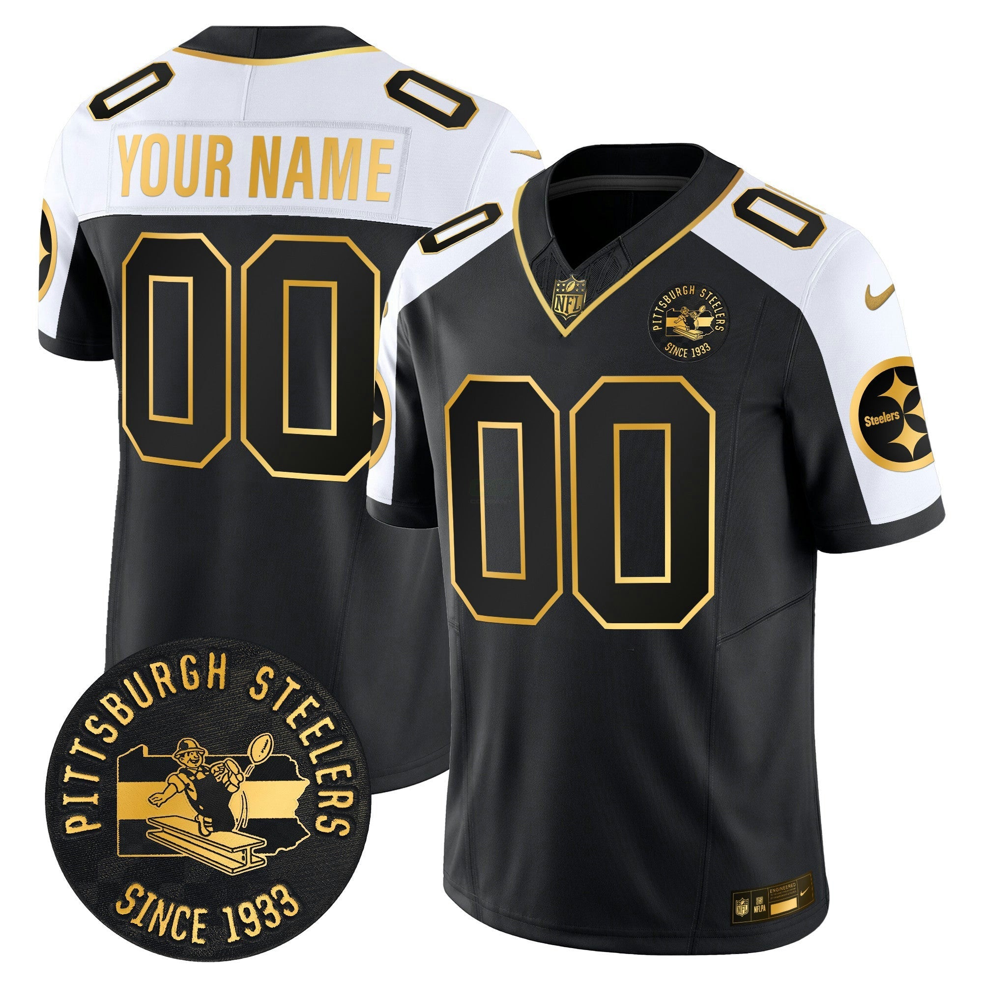 Camisa NFL Pittsburgh Throwback 1933 Patch Dourada Vapor Limited Jersey
