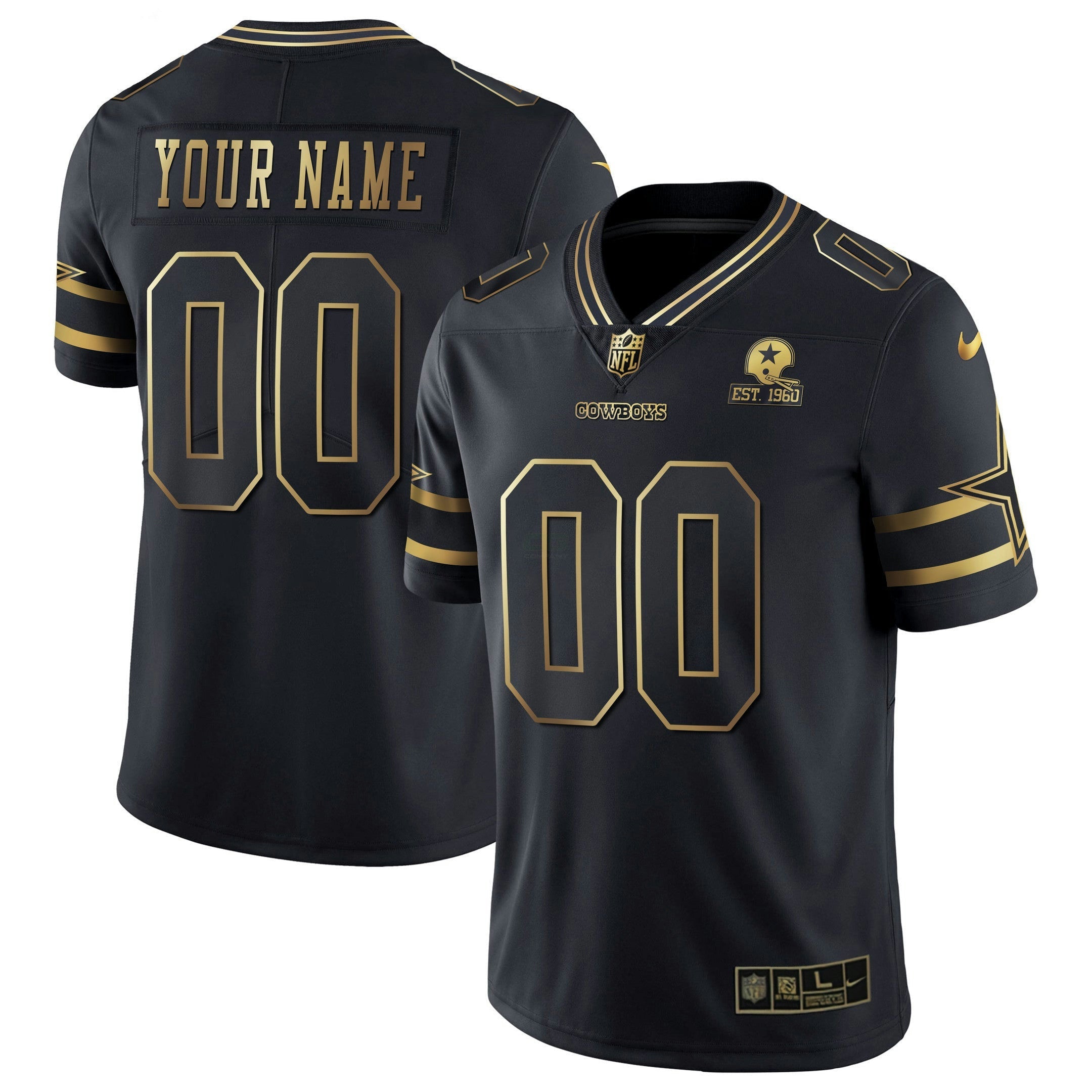 Camisa NFL Preta Dourada & Preta Prata Custom Name and Number