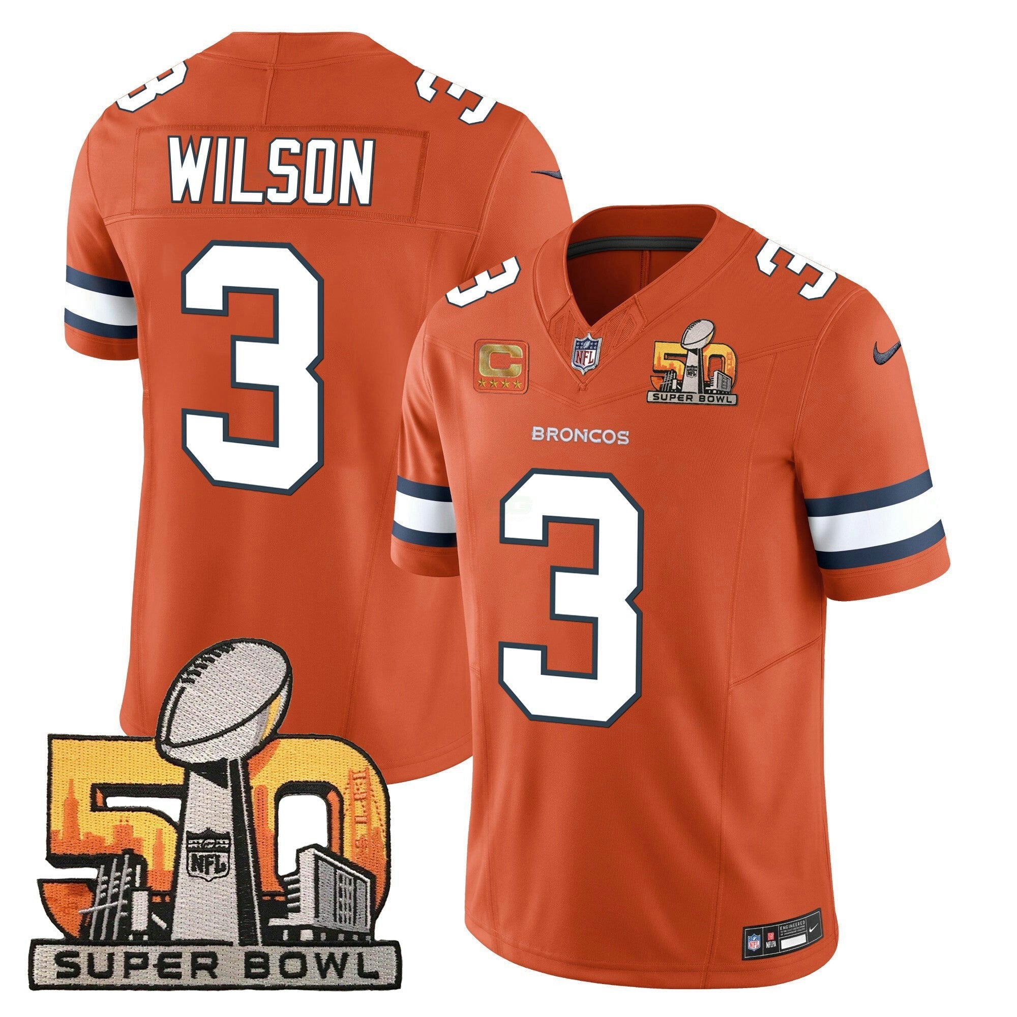 Camisa NFL Russell Wilson Denver Super Bowl 50 Patch Vapor Jersey