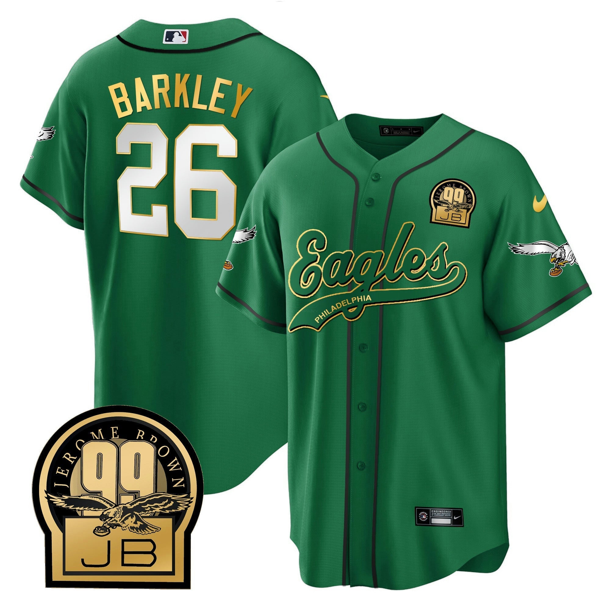 Camisa NFL Saquon Barkley Jerome Brown Retired Patch Kelly Green Jersey