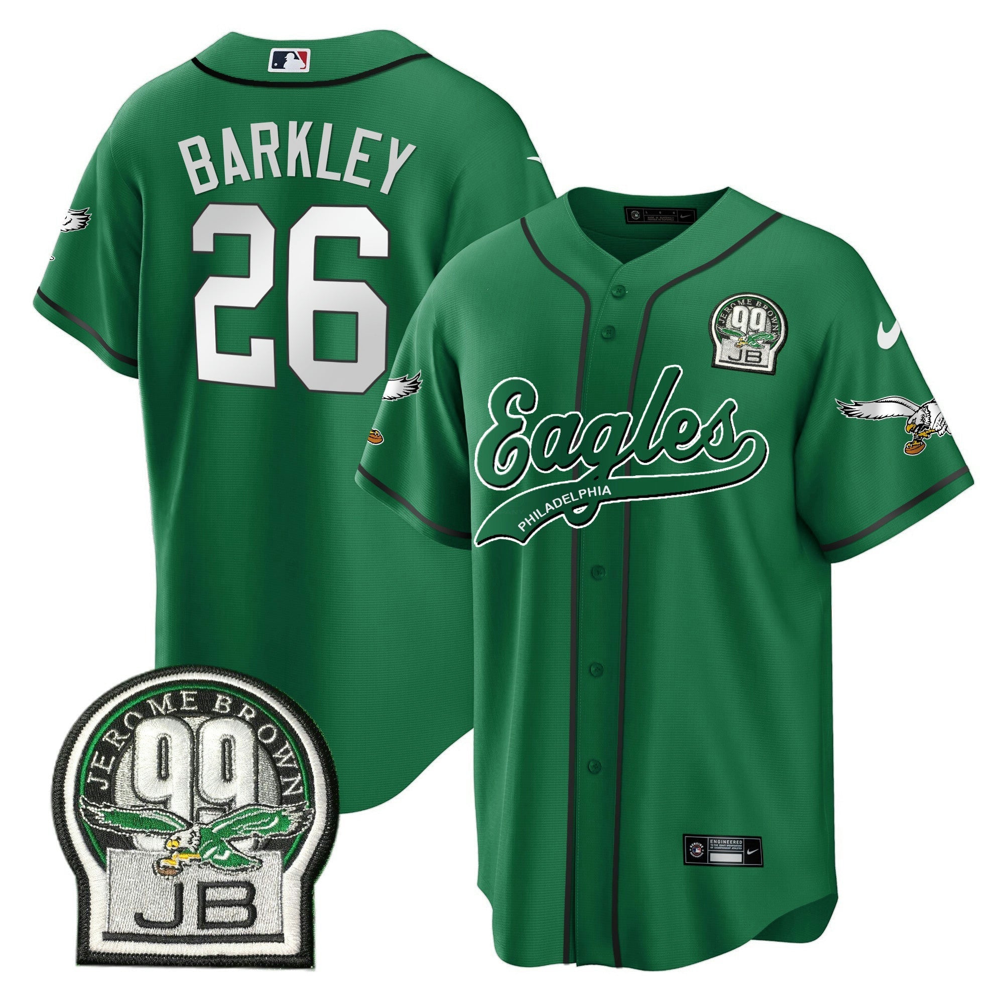 Camisa NFL Saquon Barkley Jerome Brown Retired Patch Kelly Green Jersey