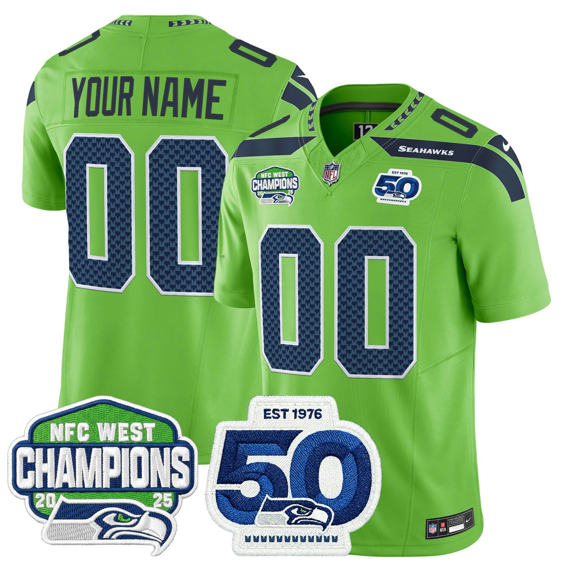 Camisa NFL Seattle 2025 NFC West Division Champions & 50th Anniversary Patch Vapor Limited Jersey