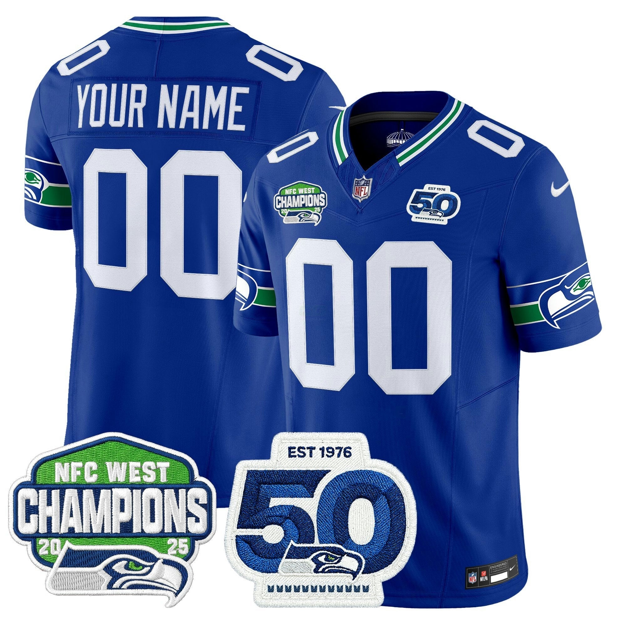 Camisa NFL Seattle 2025 NFC West Division Champions & 50th Anniversary Patch Vapor Limited Jersey