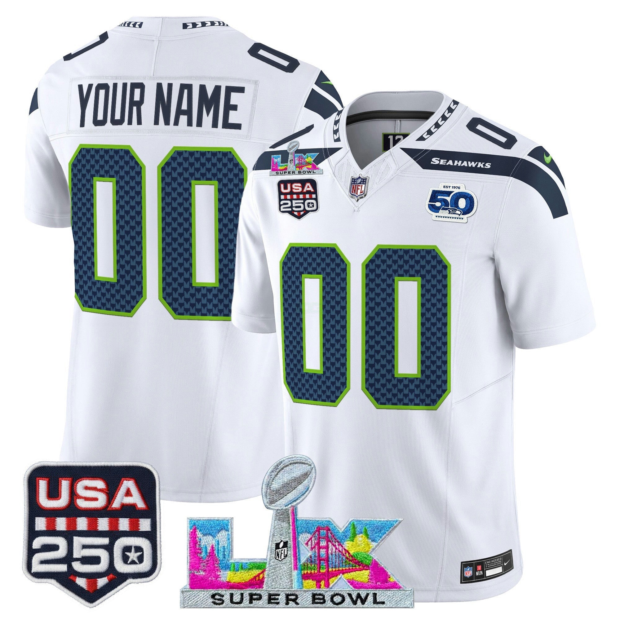 Camisa NFL Seattle “Super Bowl LX & United States 250th Anniversary Patch” Vapor Limited Jersey