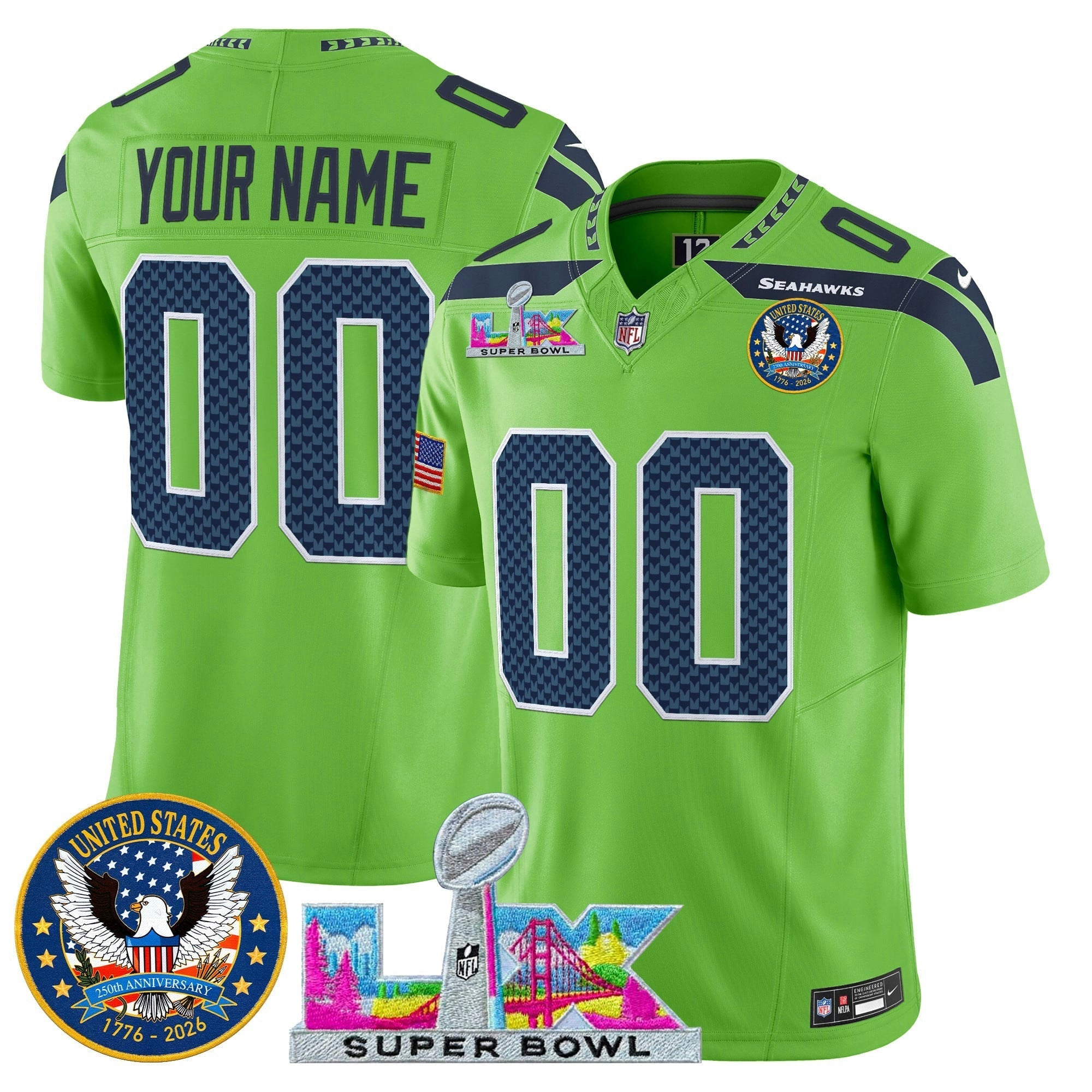 Camisa NFL Seattle “Super Bowl LX & United States 250th Patch” Vapor Limited Jersey