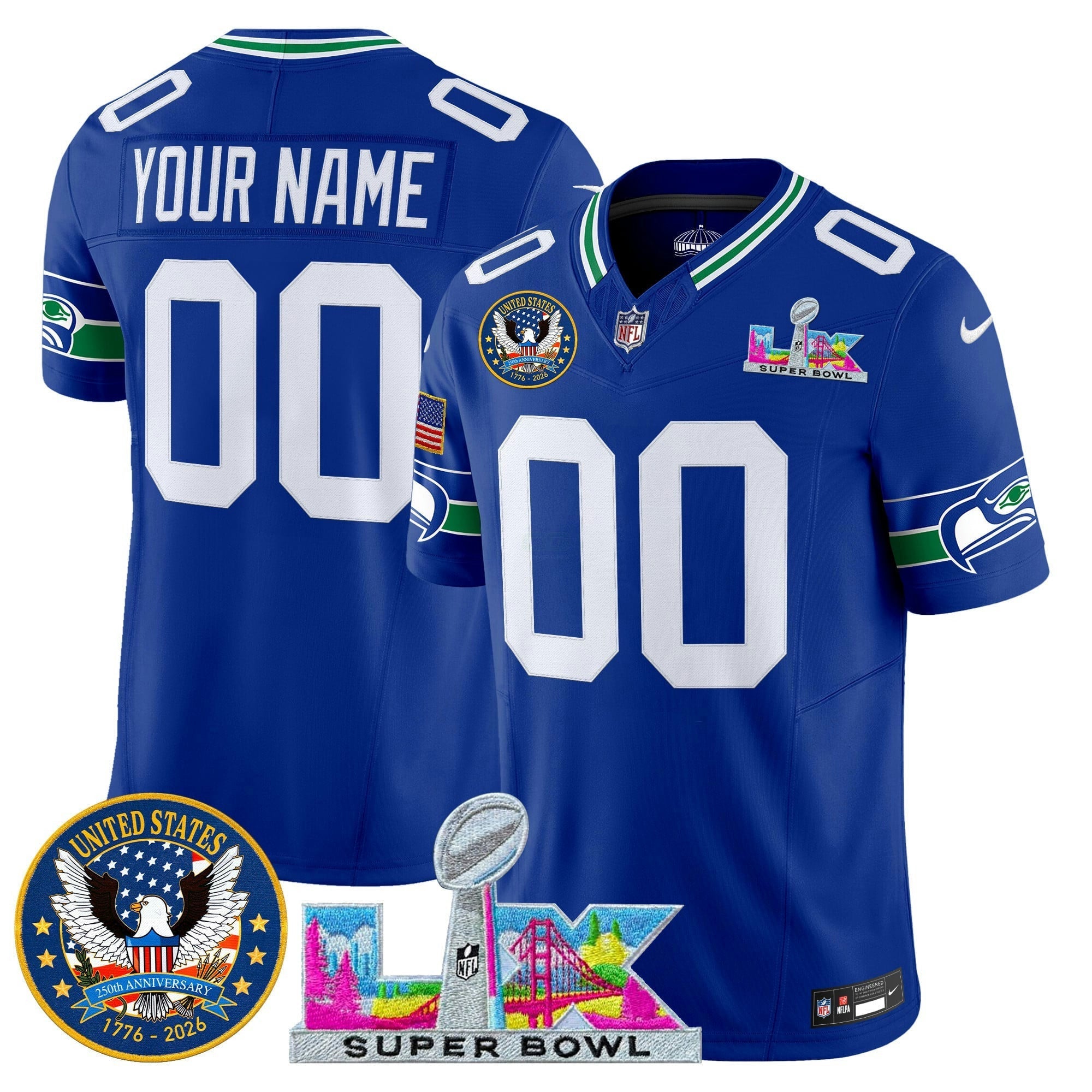 Camisa NFL Seattle “Super Bowl LX & United States 250th Patch” Vapor Limited Jersey