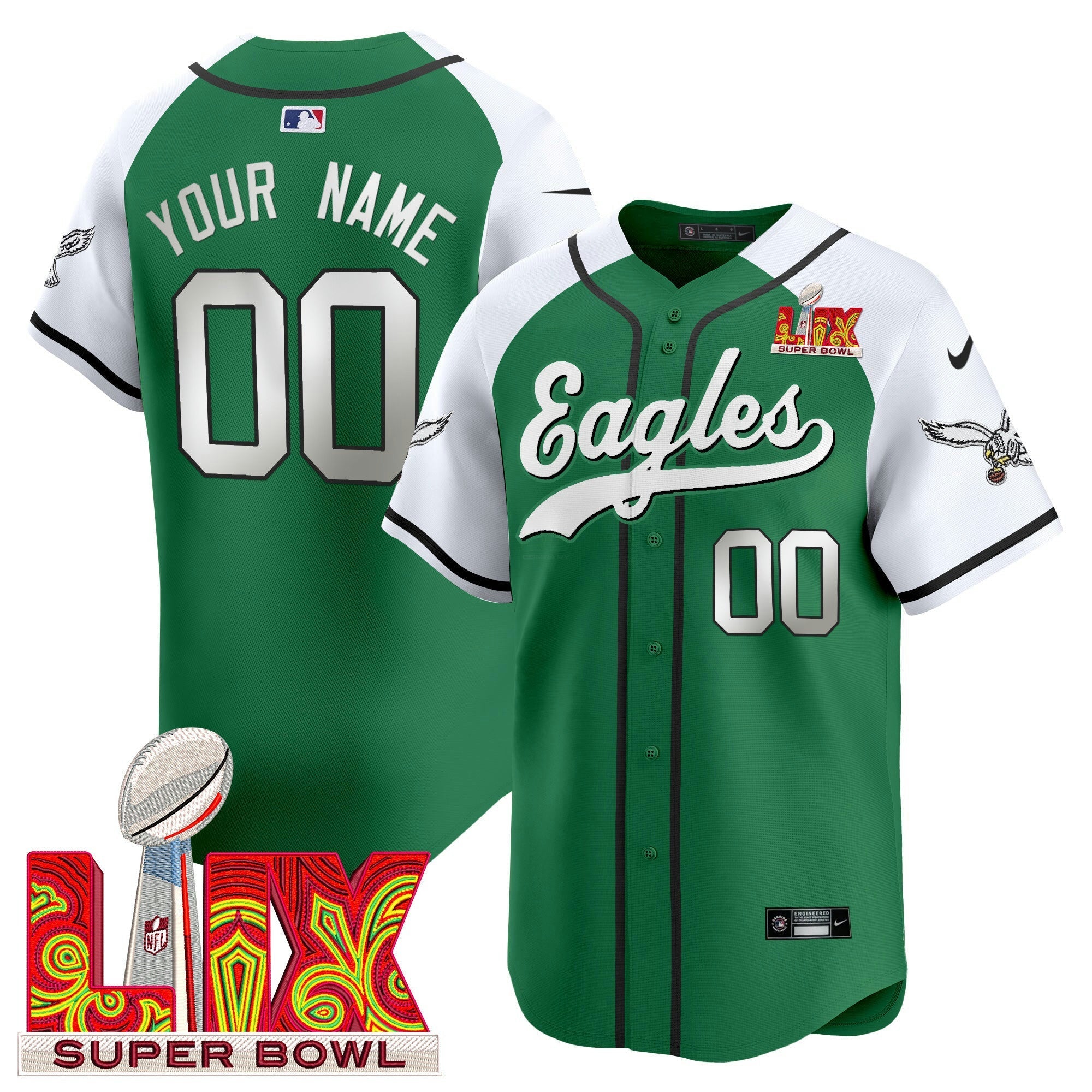 Camisa NFL Super Bowl LIX Patch Kelly Green Vapor Jersey