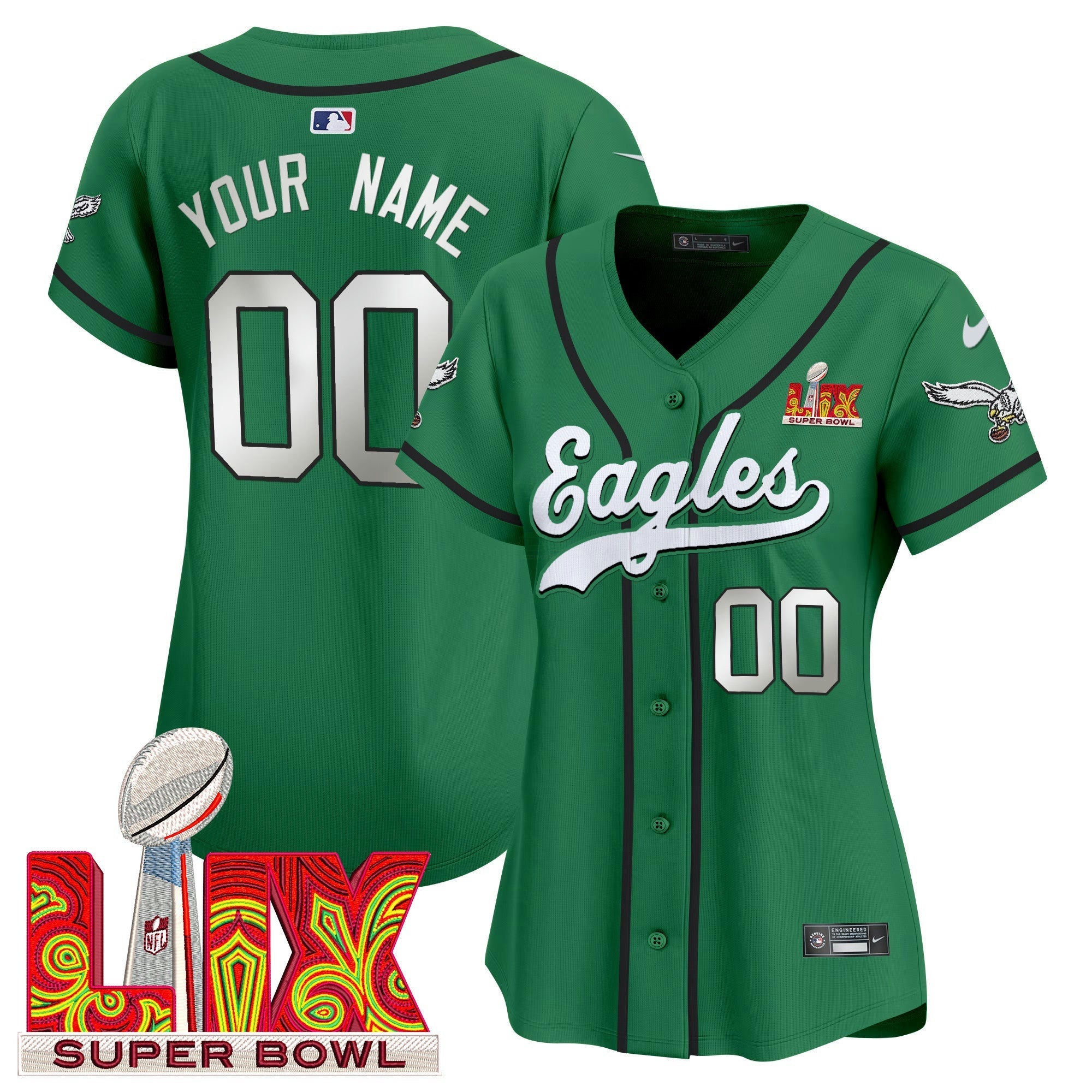 Camisa NFL Super Bowl LIX Patch Kelly Green Vapor Jersey