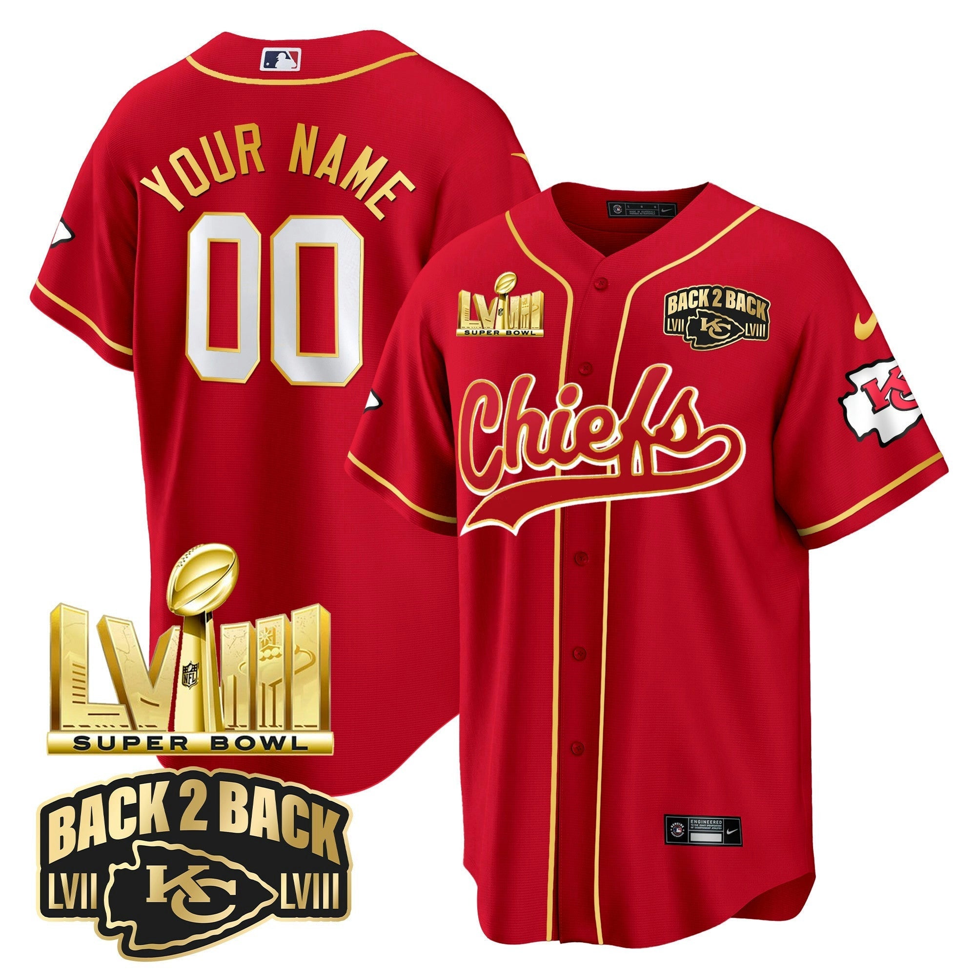 Camisa NFL Super Bowl LVIII & Back 2 Back Gold Patch Jersey