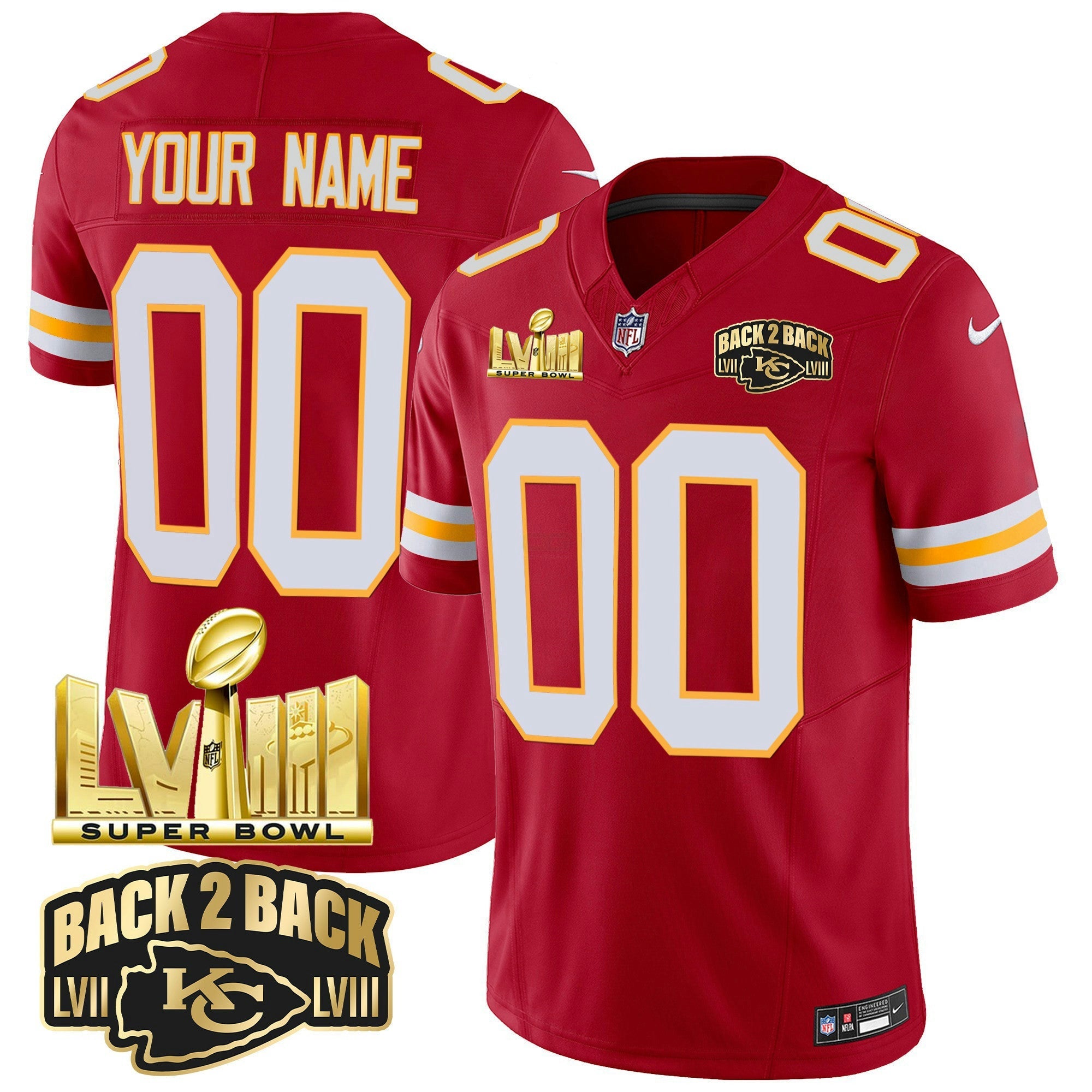 Camisa NFL Super Bowl LVIII & Back 2 Back Gold Patch Vapor Jersey