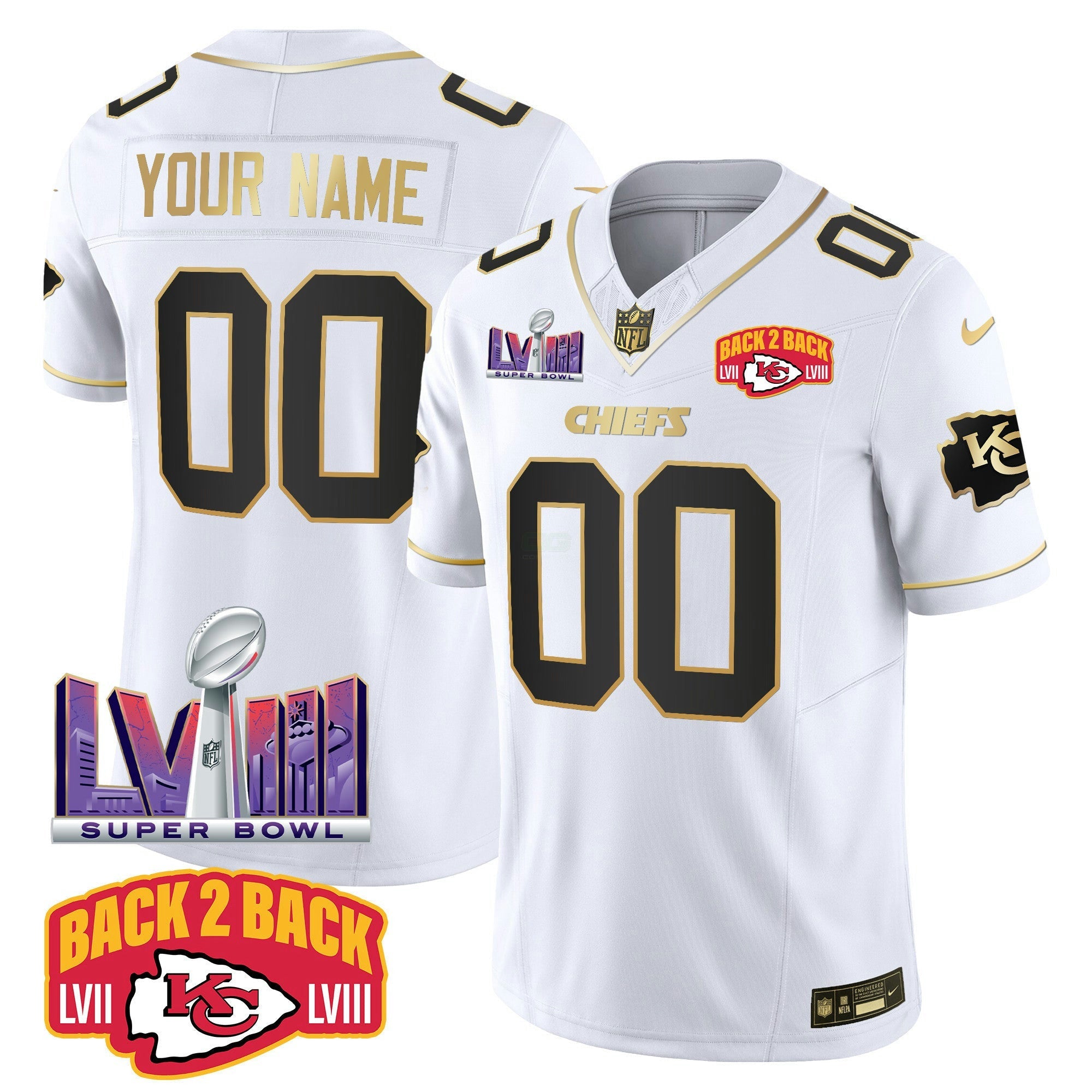 Camisa NFL Super Bowl LVIII & Back 2 Back Patch Vapor Jersey V2