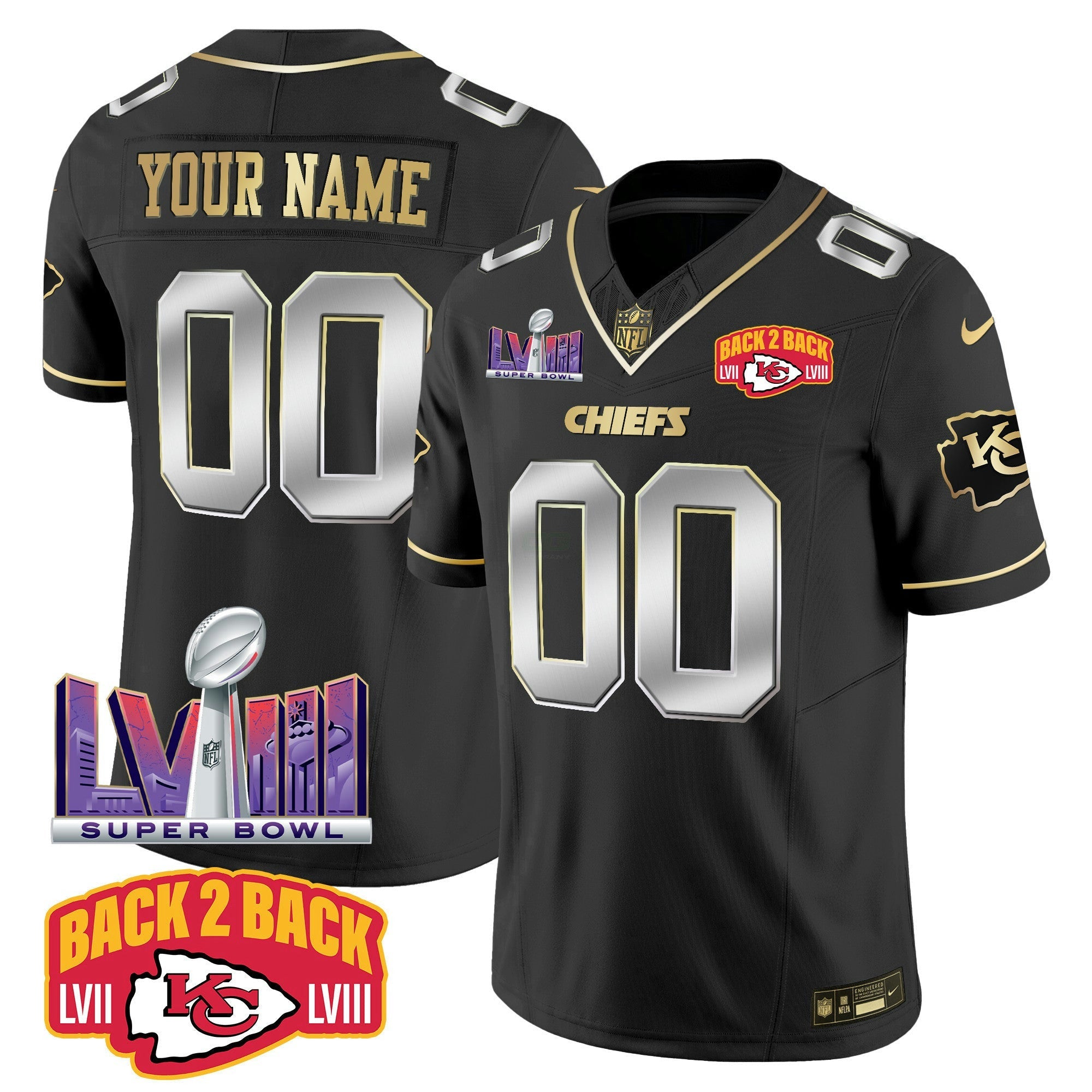 Camisa NFL Super Bowl LVIII & Back 2 Back Patch Vapor Jersey V2
