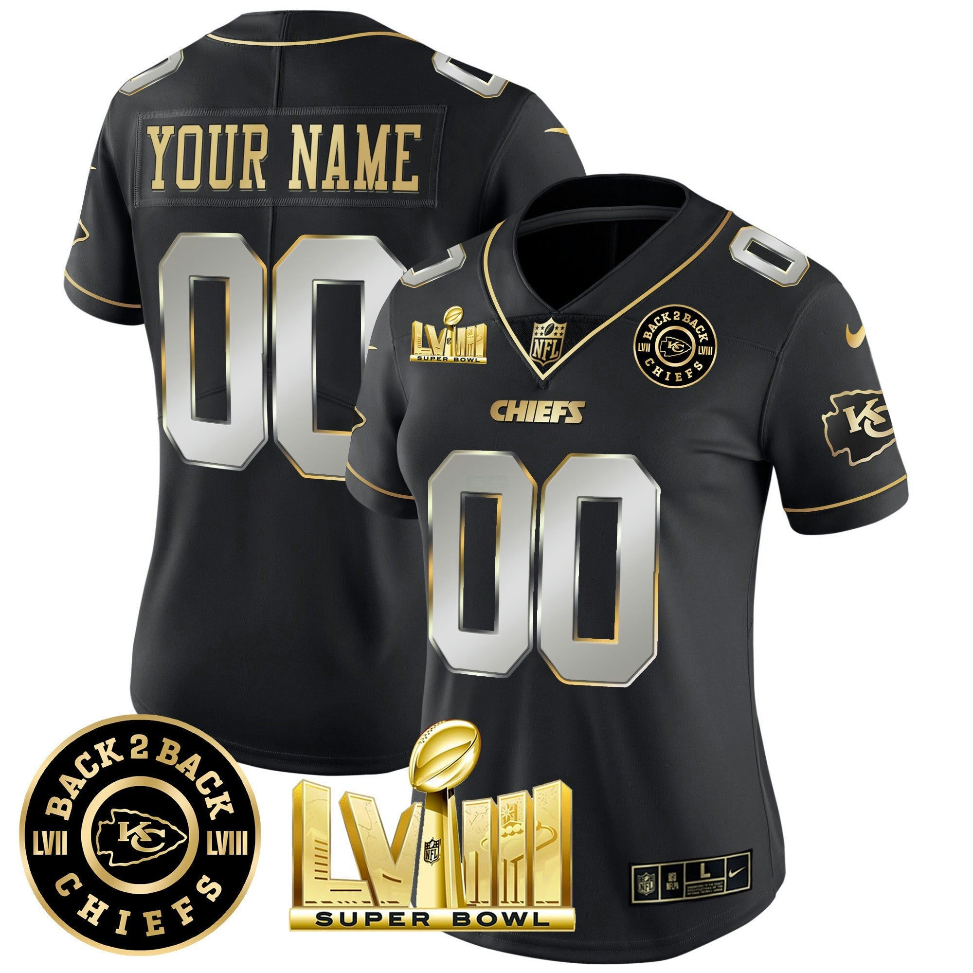 Camisa NFL Super Bowl LVIII & Back 2 Back Patch Vapor Jersey V4
