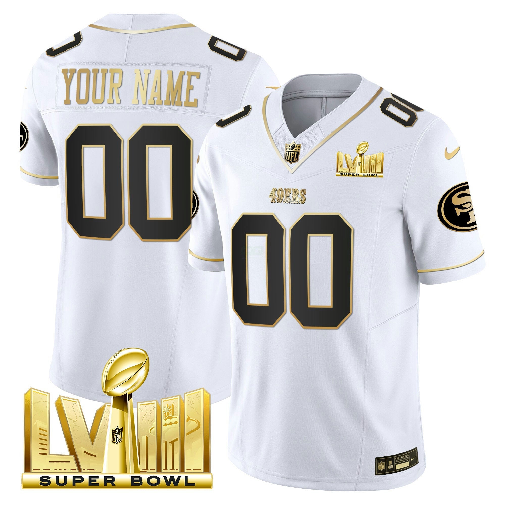 Camisa NFL Super Bowl LVIII Dourada Patch Vapor Jersey V2