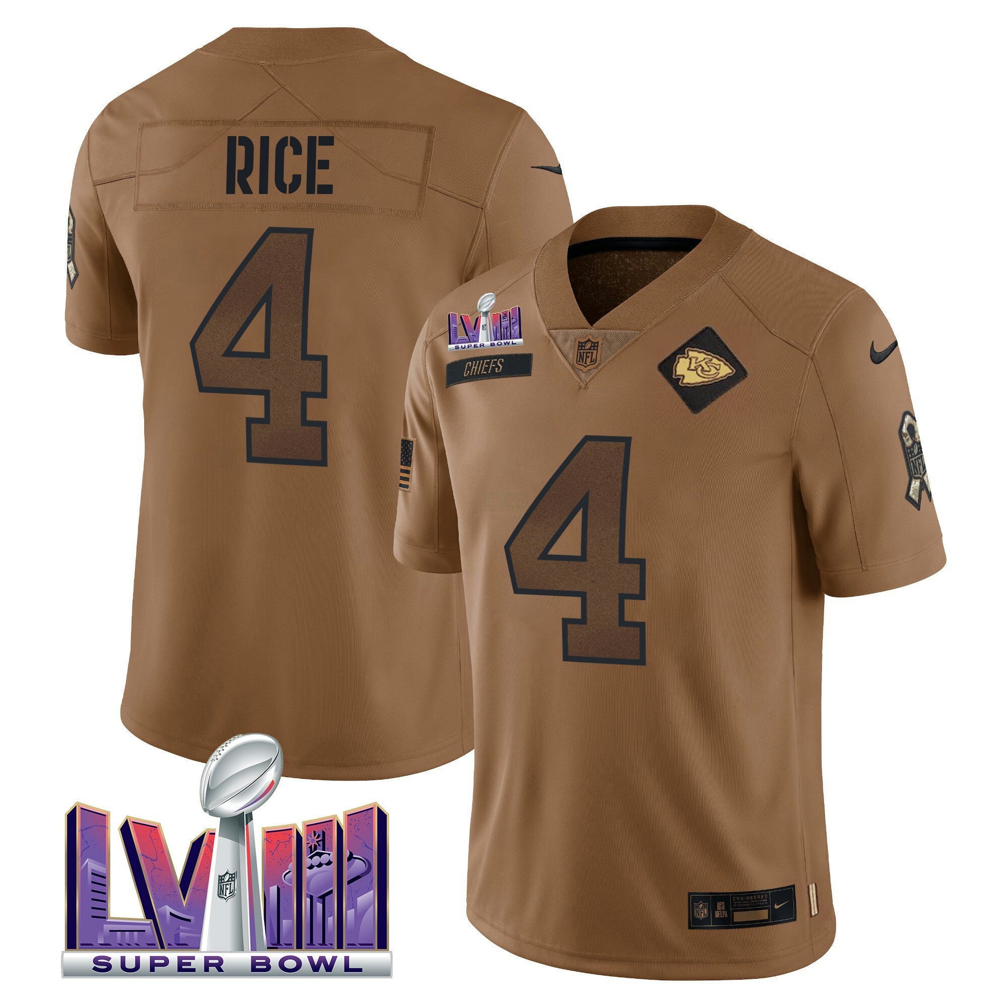 Camisa NFL Super Bowl LVIII Patch Salute To Service Marrom Limited Jersey