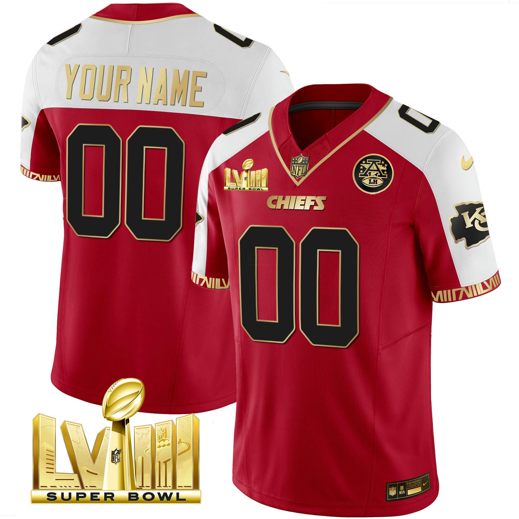 Camisa NFL Super Bowl LVIII Pattern Gold Vapor Jersey V2