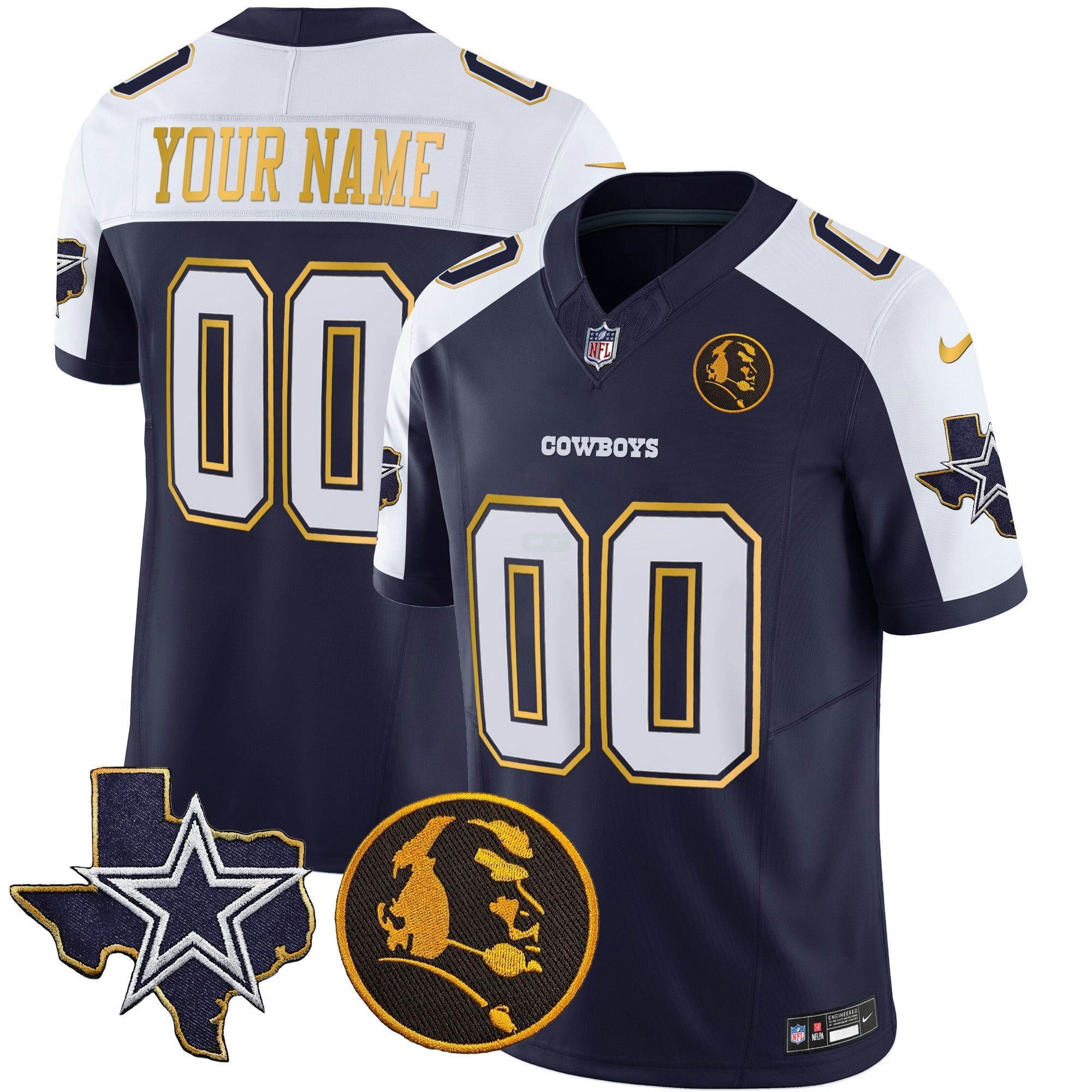 Camisa NFL Texas & John Madden Patch Dourada Trim Vapor Jersey