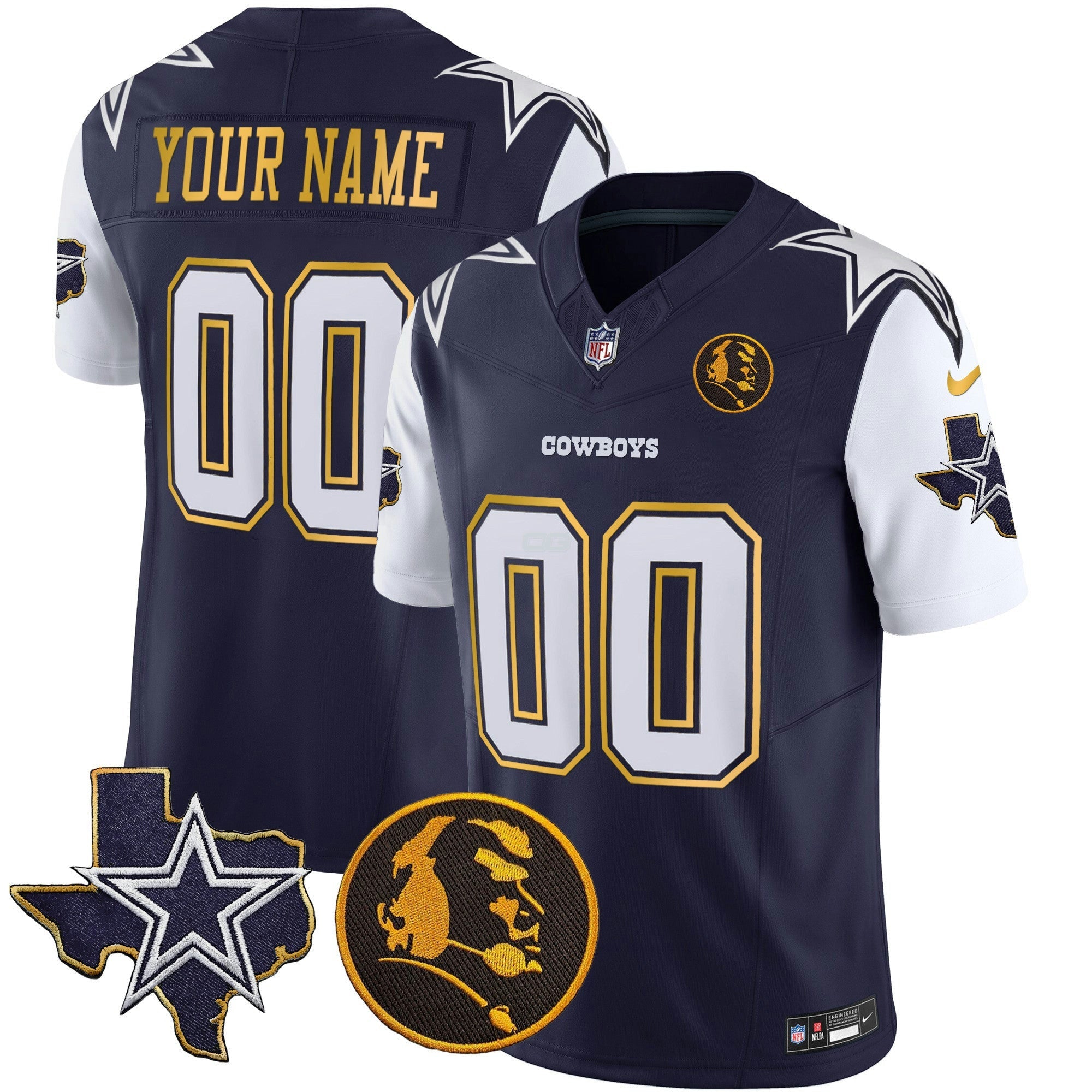 Camisa NFL Texas & John Madden Patch Dourada Trim Vapor Jersey
