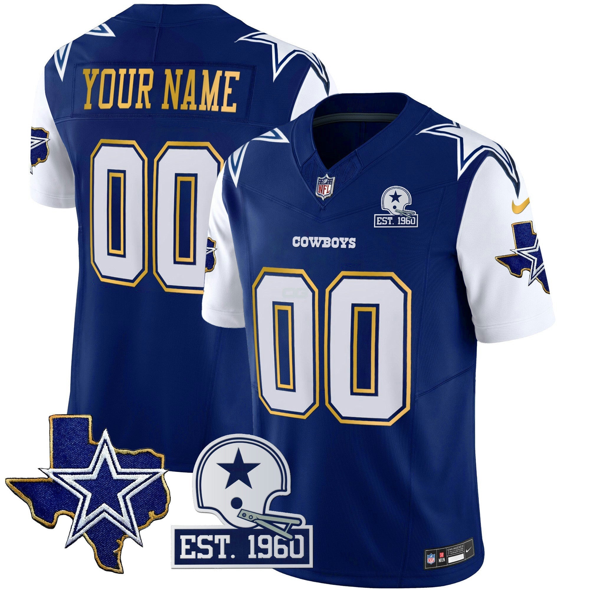 Camisa NFL Texas Patch Dourada Trim Vapor Jersey