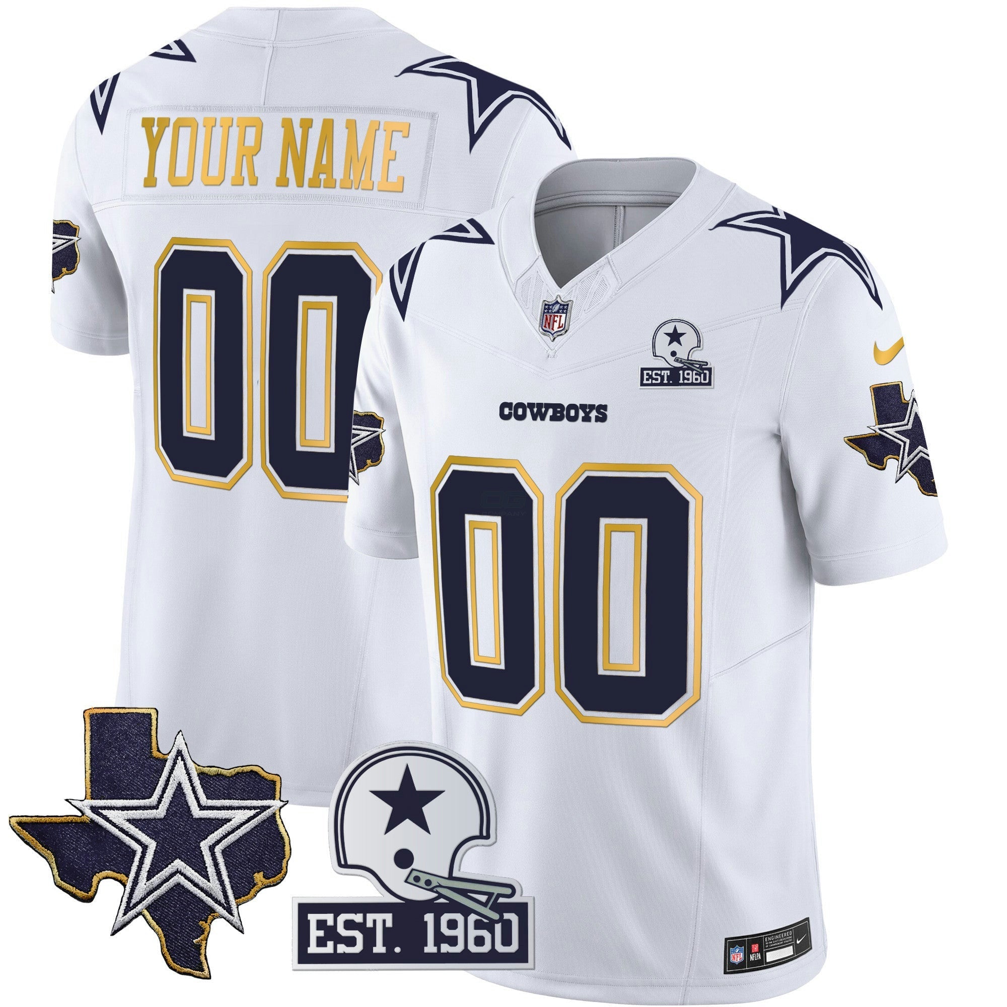 Camisa NFL Texas Patch Dourada Trim Vapor Jersey