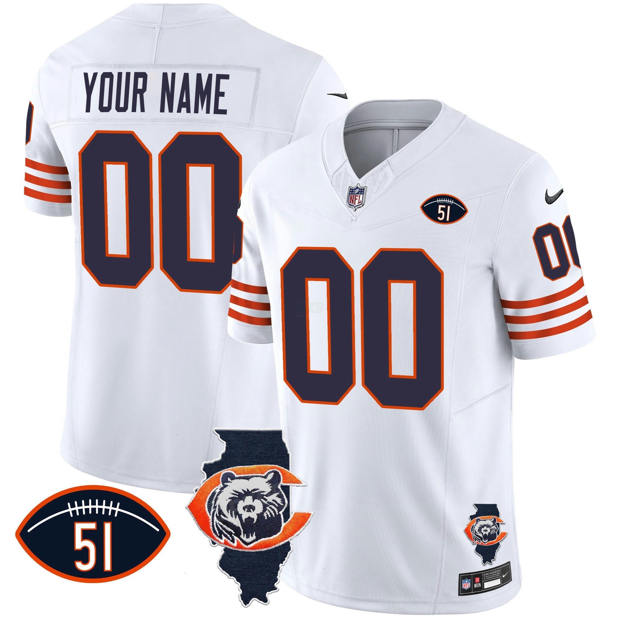 Camisa NFL Throwback Illinois Patch Vapor Jersey