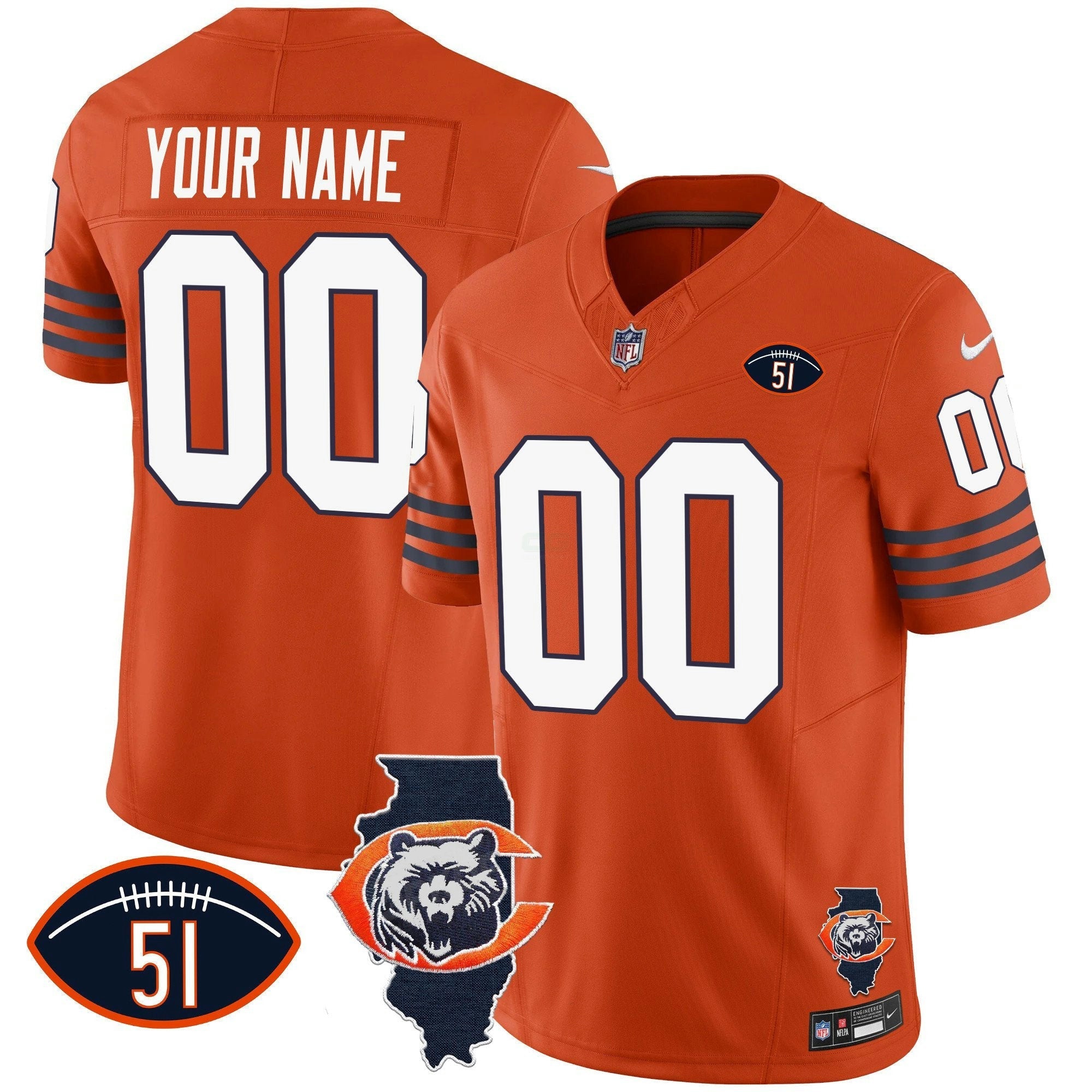 Camisa NFL Throwback Illinois Patch Vapor Jersey